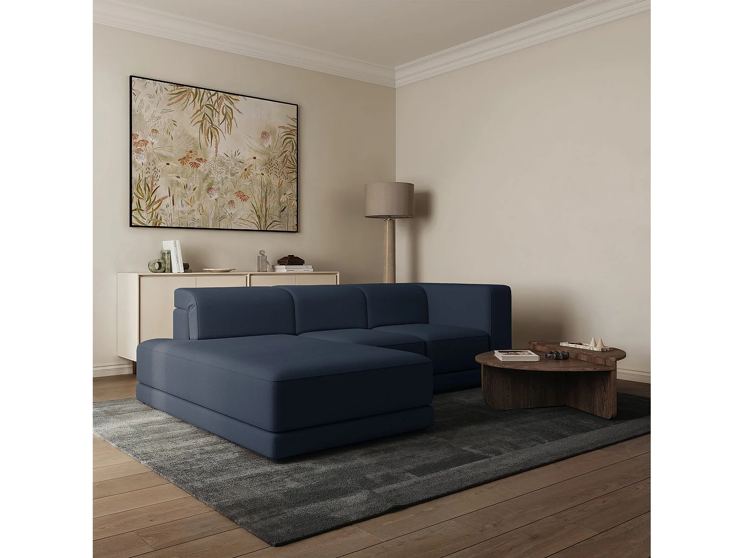 Canapé d'angle - 278 cm - Chenille Bleu marine - Novals