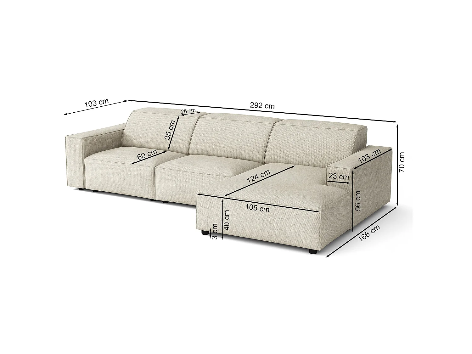 Hoekbank, chenille lichtgrijs, 287 cm – Sellmo