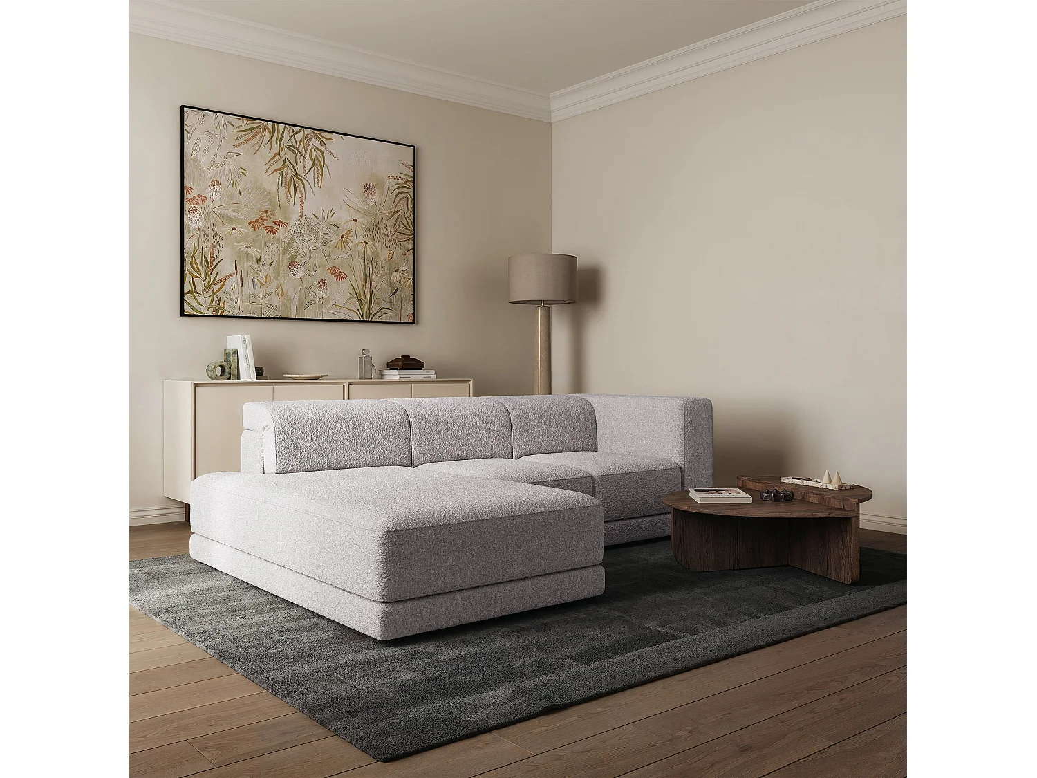 Canapé d'angle - 278 cm - Bouclé Gris clair - Novals