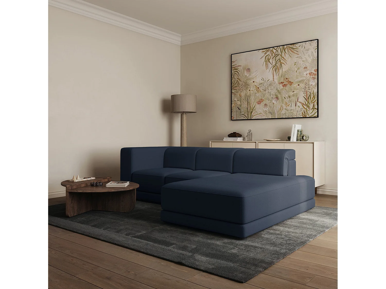 Canapé d'angle - 278 cm - Chenille Bleu marine - Novals