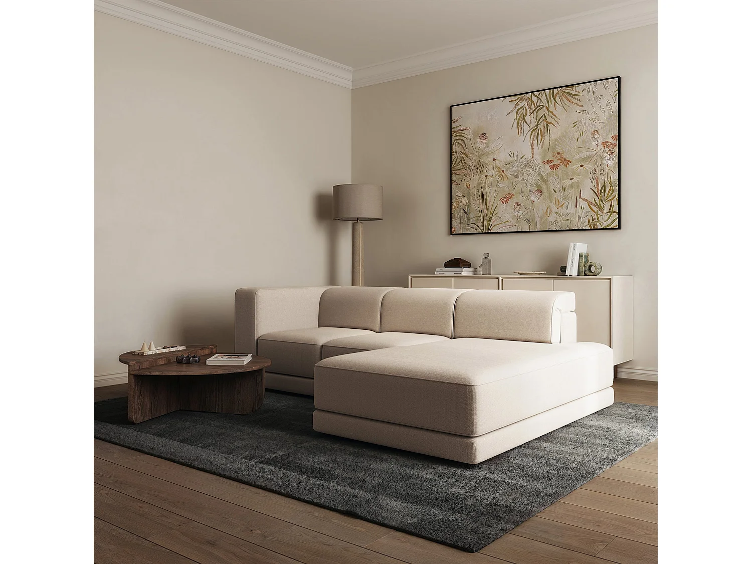 Canapé d'angle - 278 cm - Chenille Beige - Novals