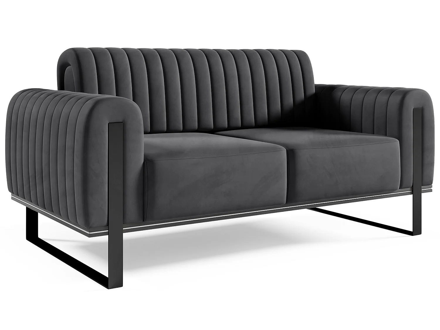 Canapé - 164 cm - velours Gris foncé pieds noirs - Parissa
