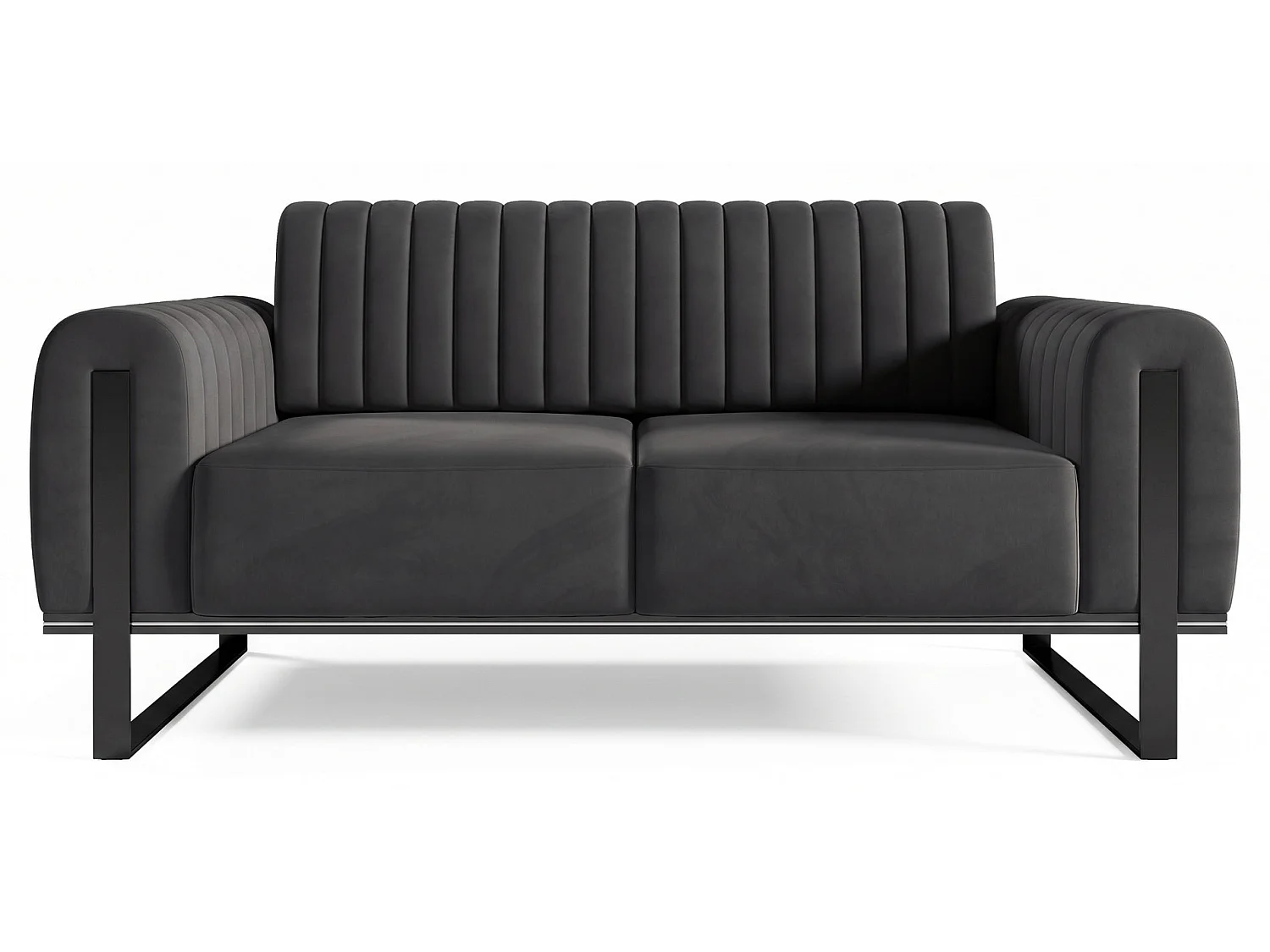 Canapé - 164 cm - velours Gris foncé pieds noirs - Parissa