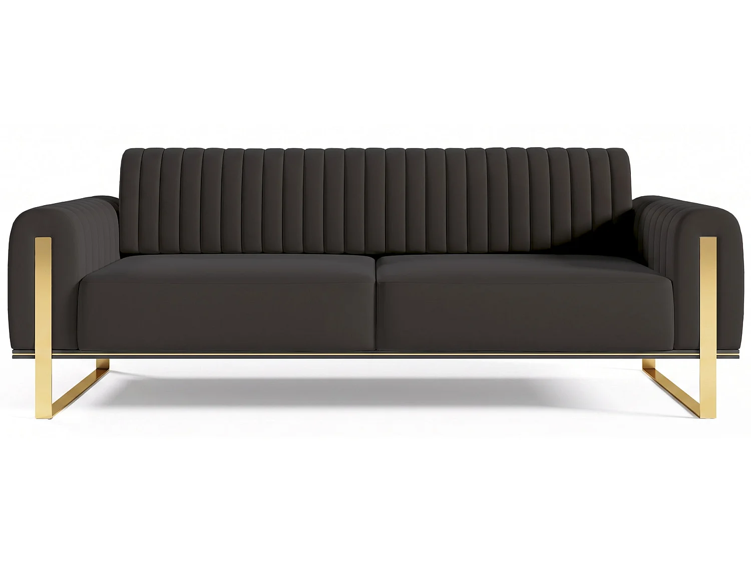 Canapé - 228 cm - velours Noir pieds dorés - Parissa
