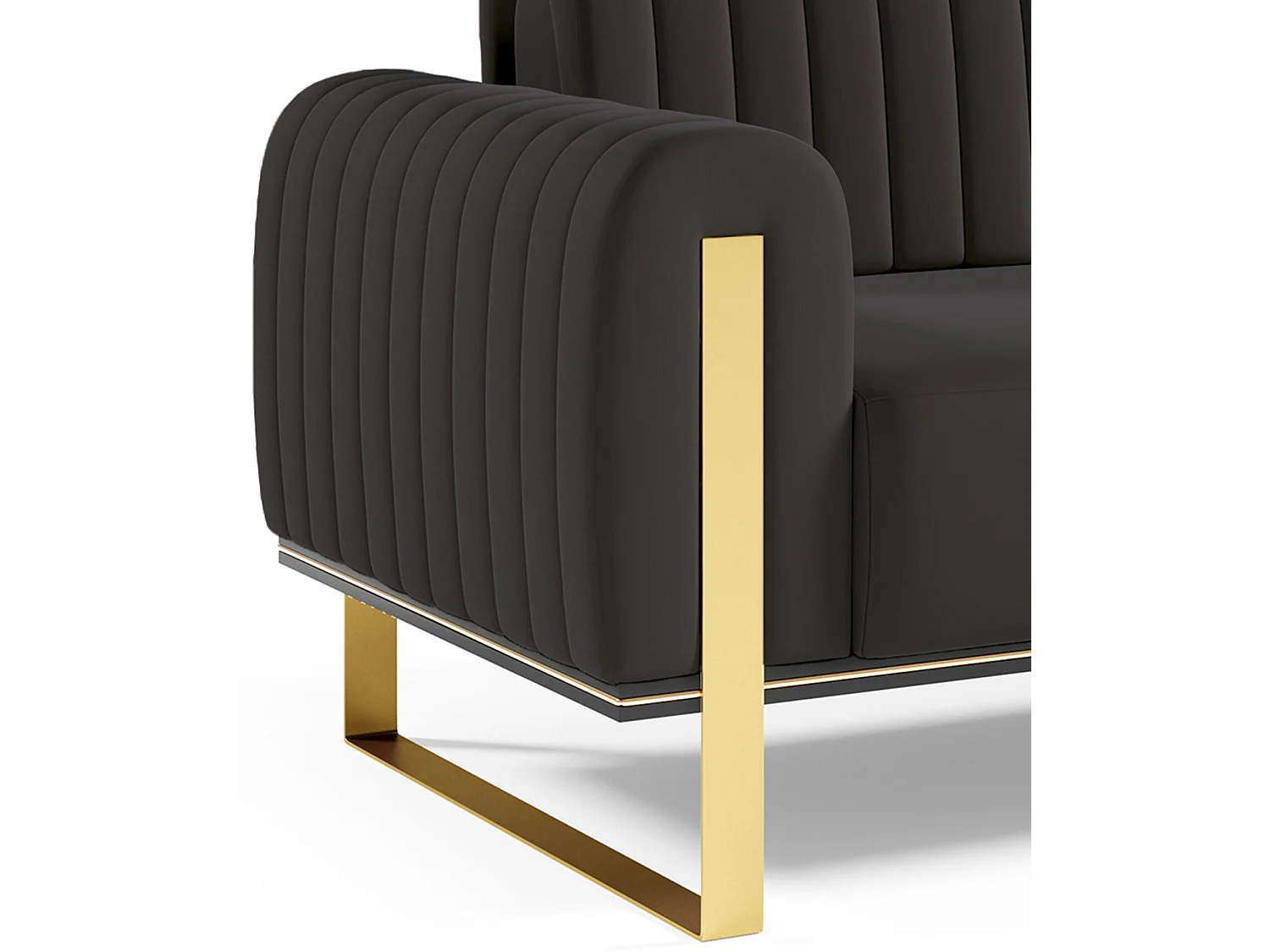 Canapé - 228 cm - velours Noir pieds dorés - Parissa