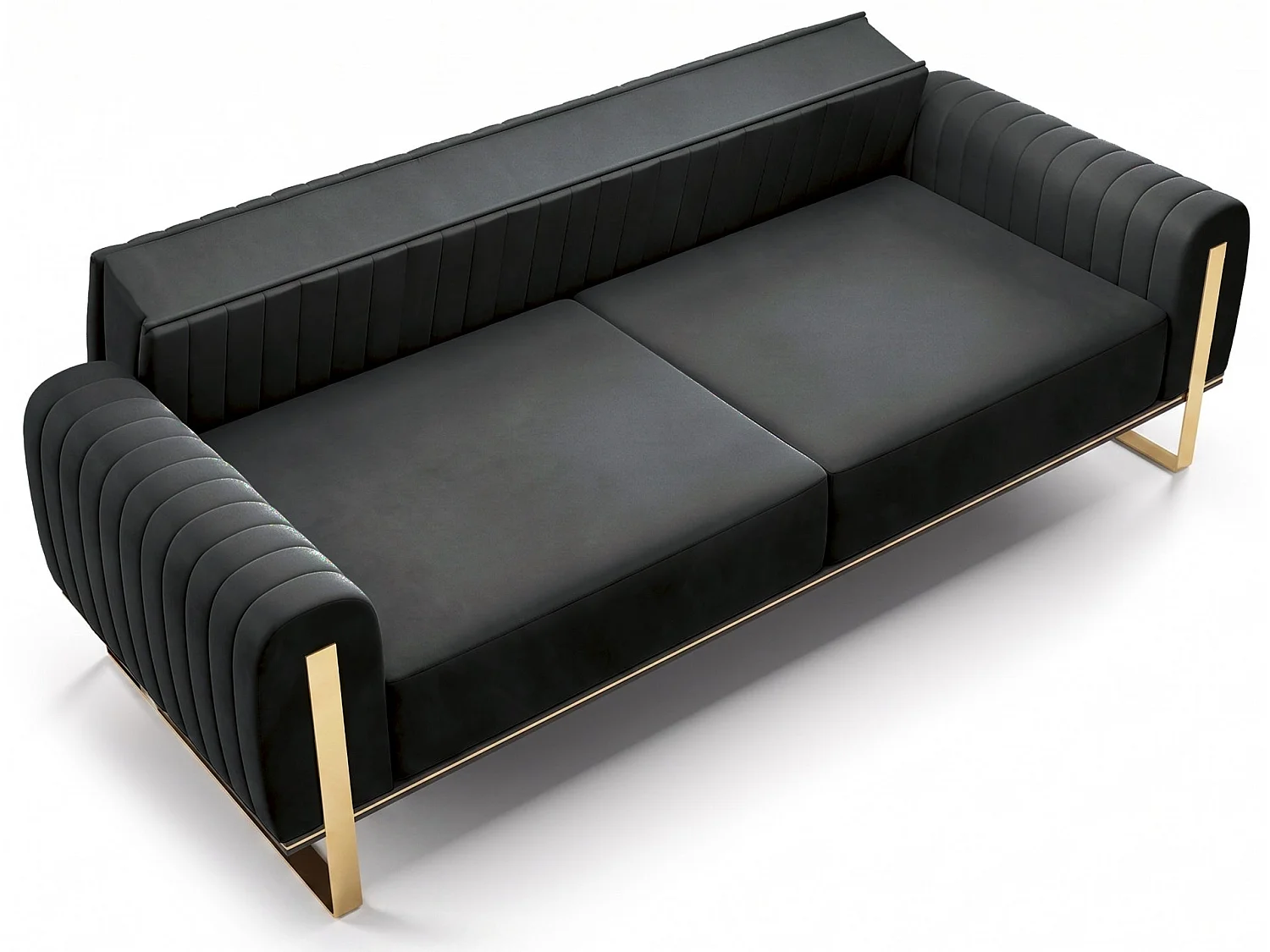 Canapé - 228 cm - velours Noir pieds dorés - Parissa