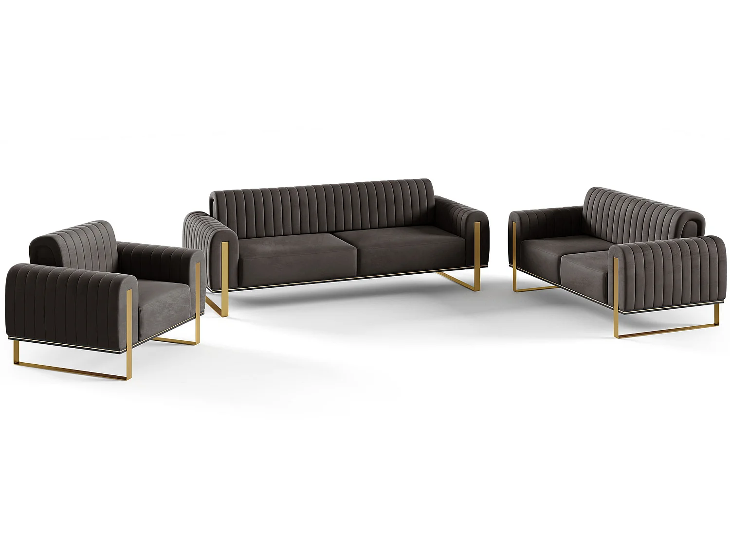 Canapé - 228 cm - velours Noir pieds dorés - Parissa