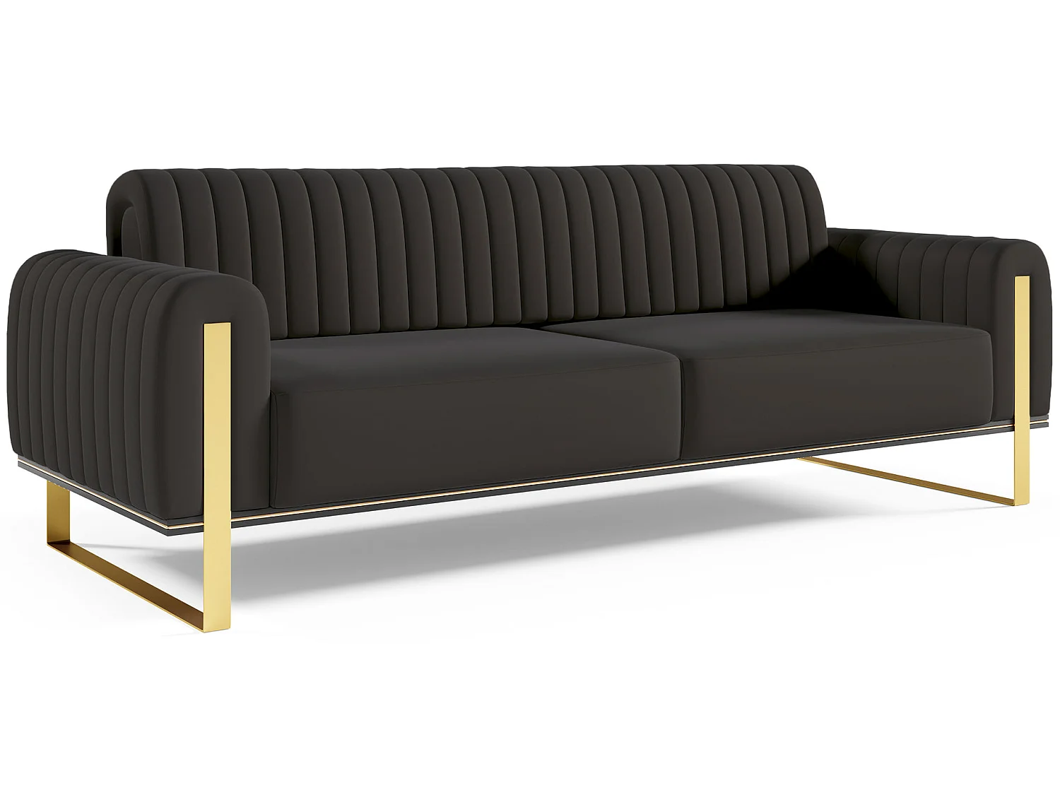 Canapé - 228 cm - velours Noir pieds dorés - Parissa