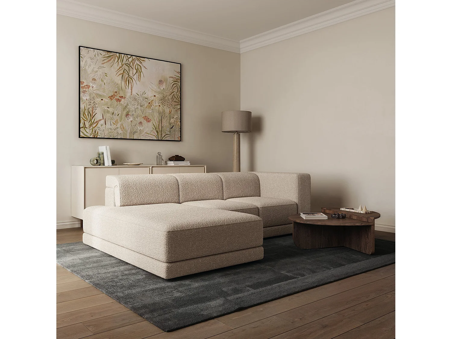 Canapé d'angle - 278 cm - Bouclé Beige clair - Novals