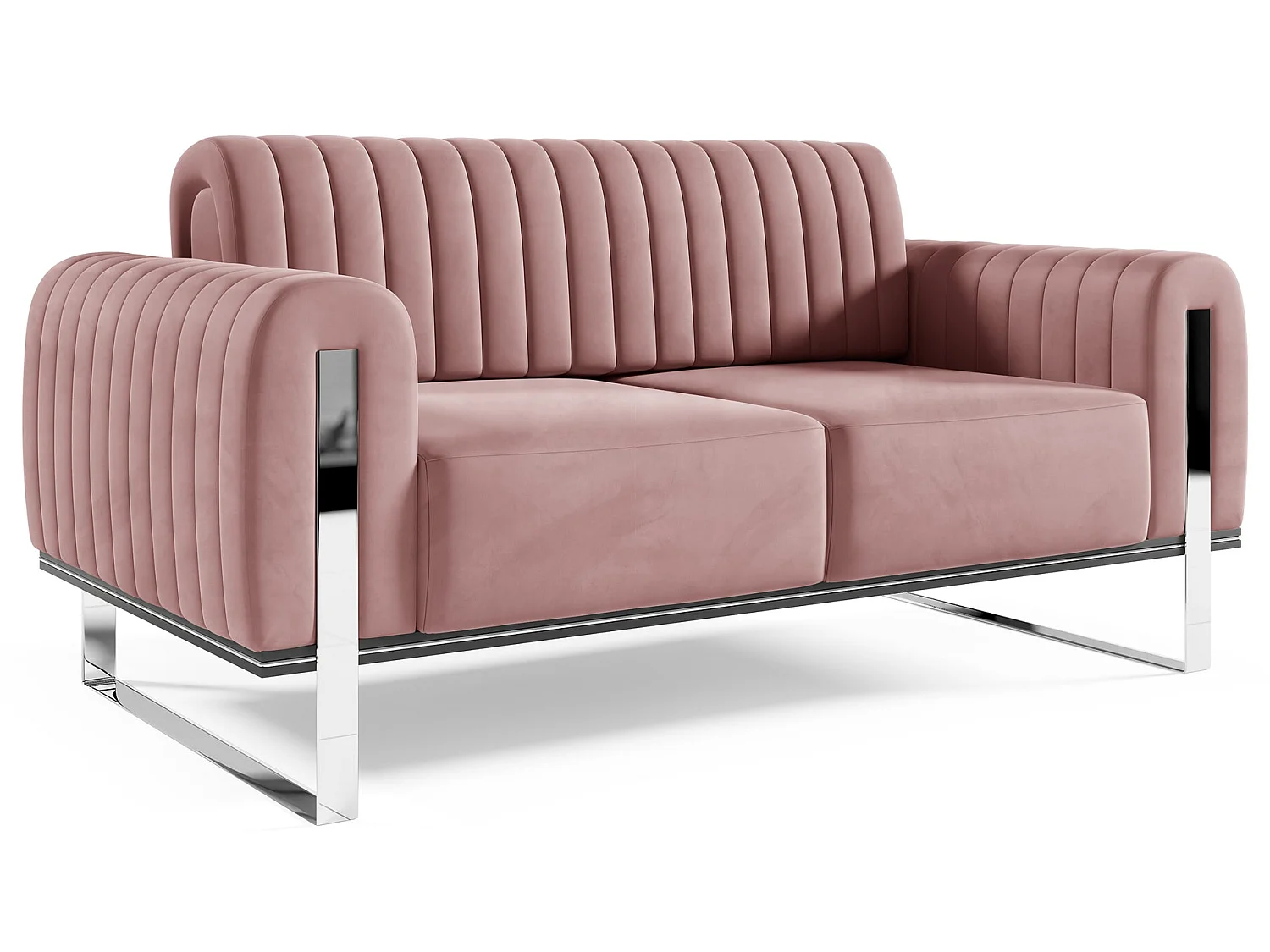 Canapé - 164 cm - velours rose pieds chromés - Parissa