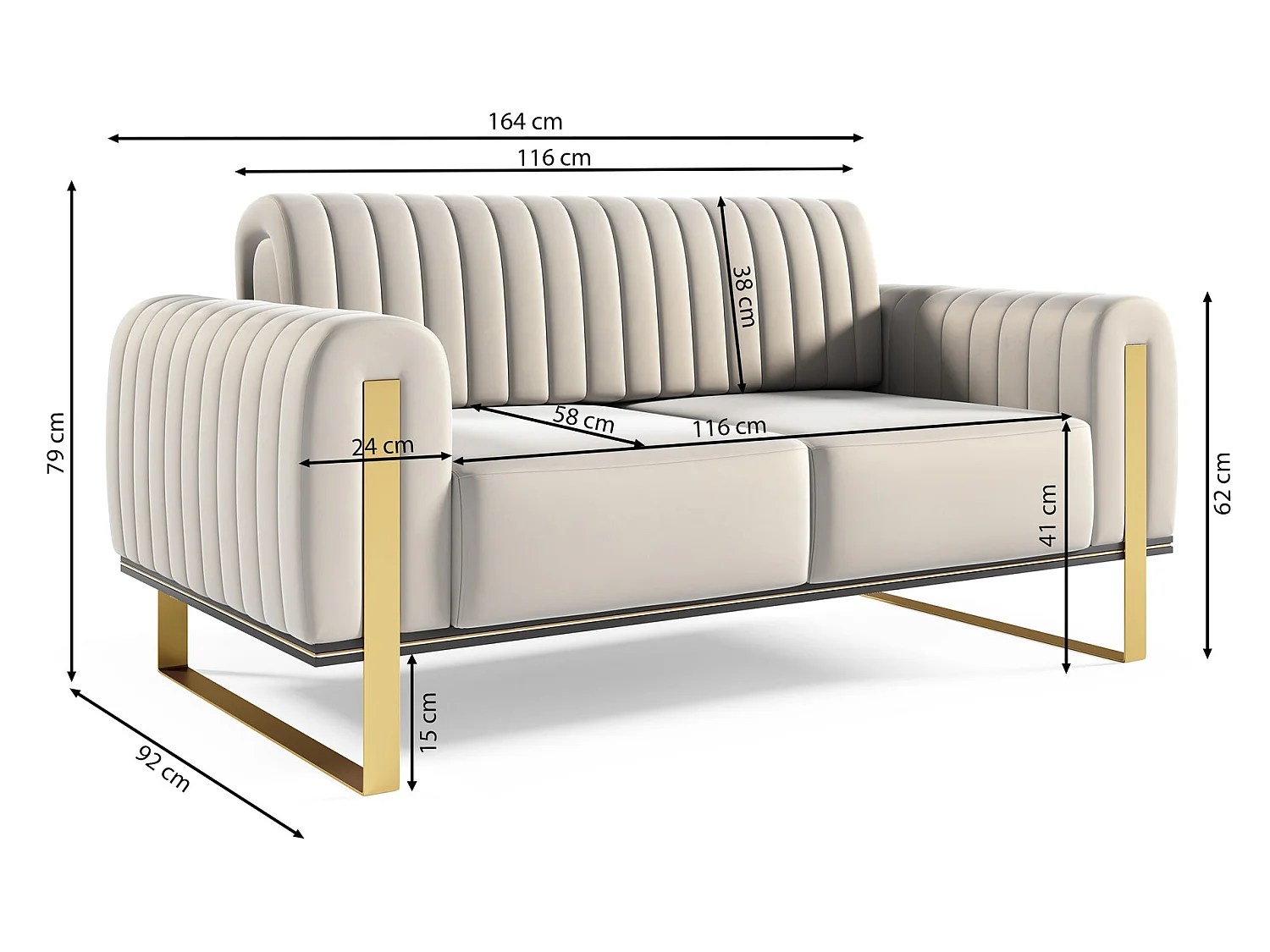 Canapé - 164 cm - velours rose pieds chromés - Parissa