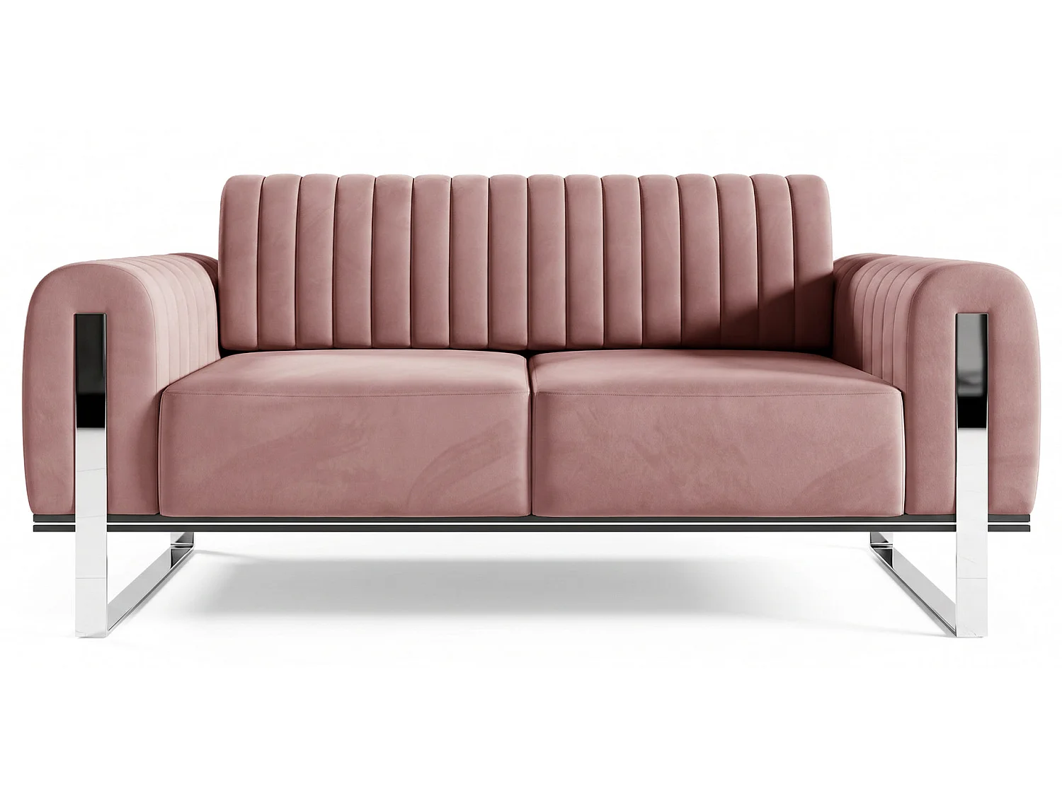 Canapé - 164 cm - velours rose pieds chromés - Parissa