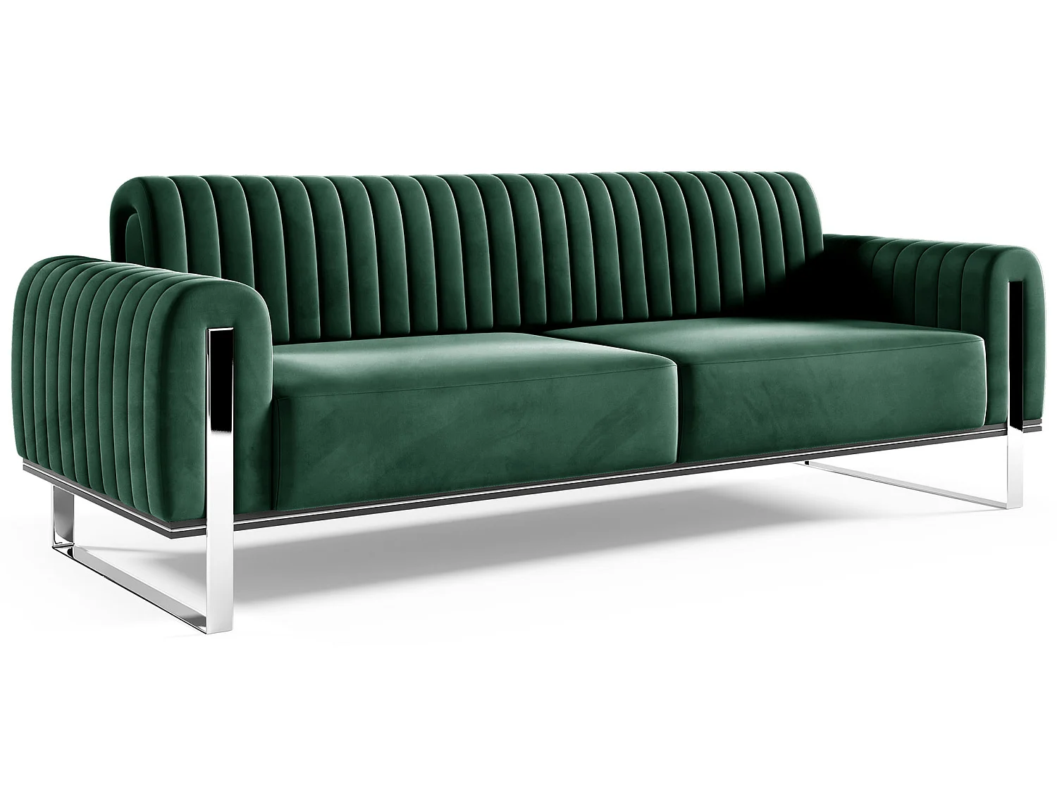 Slaapbank, velours groen chromen poten, 228 cm – Parissa