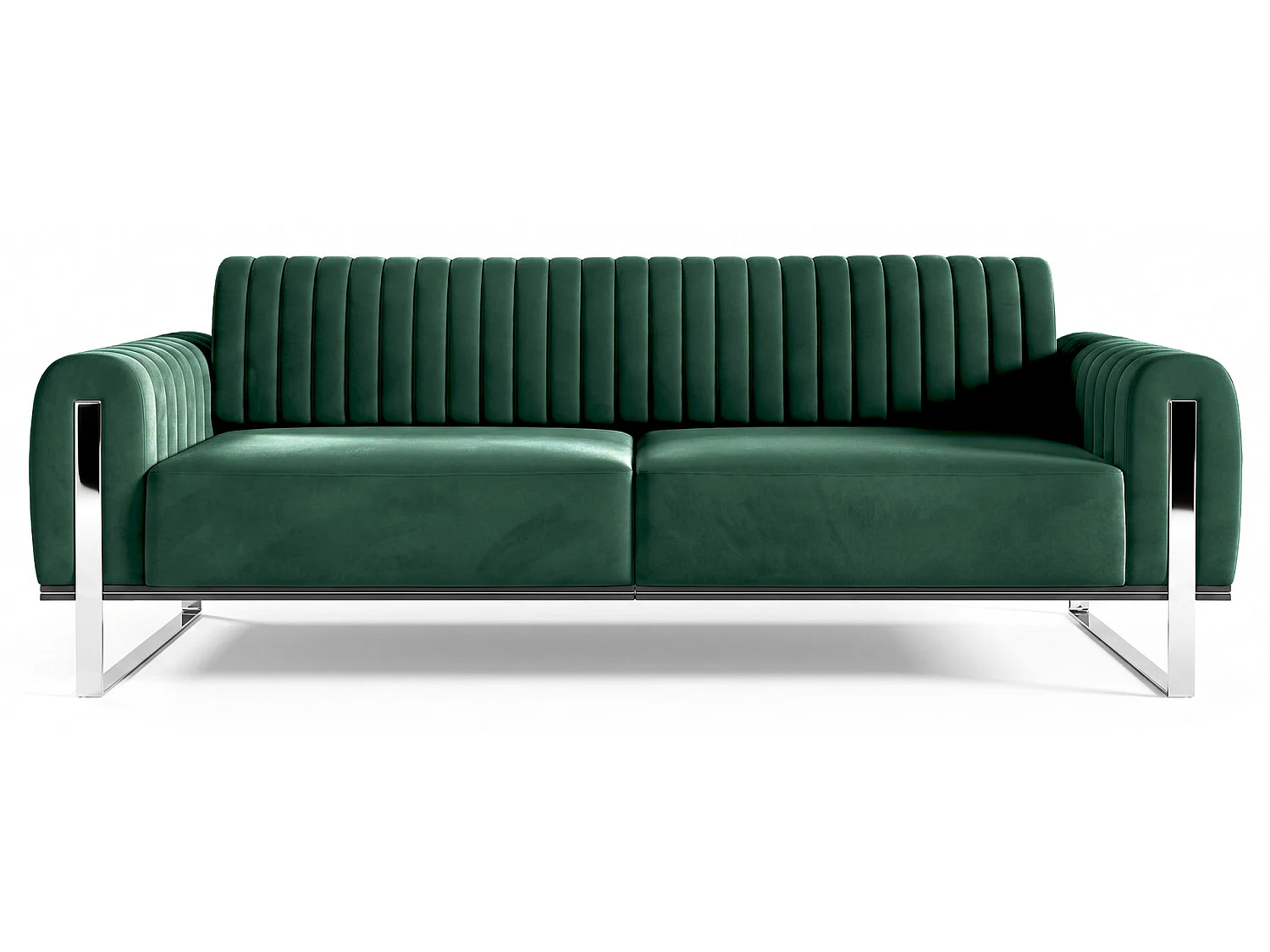Slaapbank, velours groen chromen poten, 228 cm – Parissa