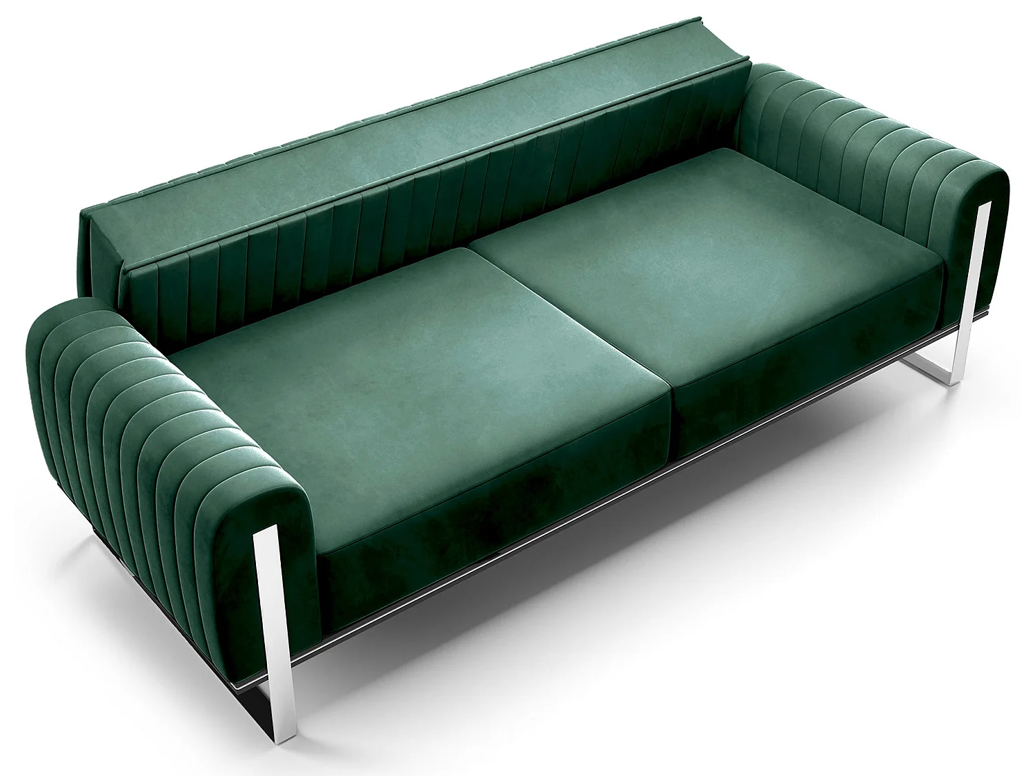 Slaapbank, velours groen chromen poten, 228 cm – Parissa