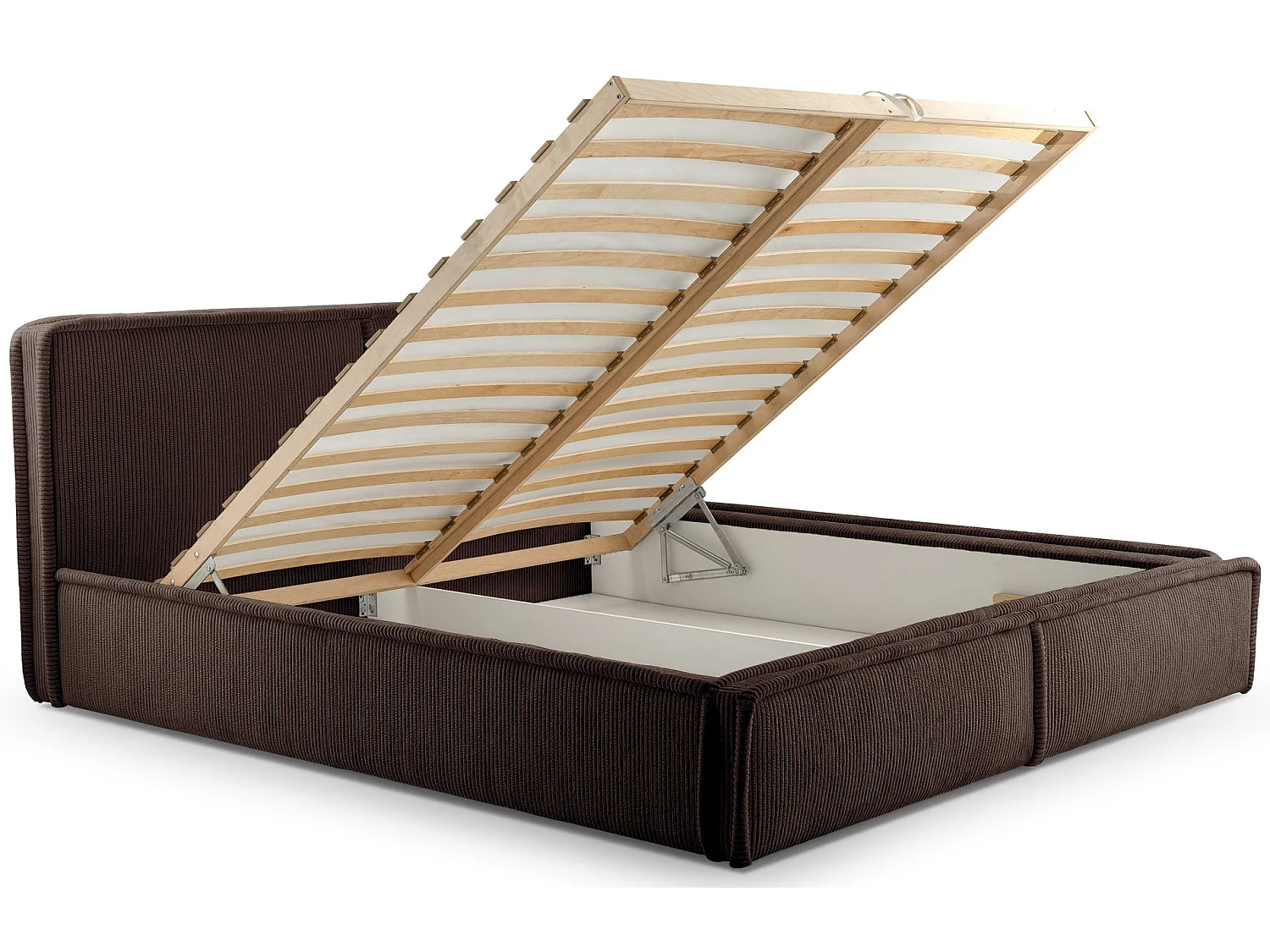 Gestoffeerd bed Cordo met opbergruimte, grijze ribstof, 140x200cm