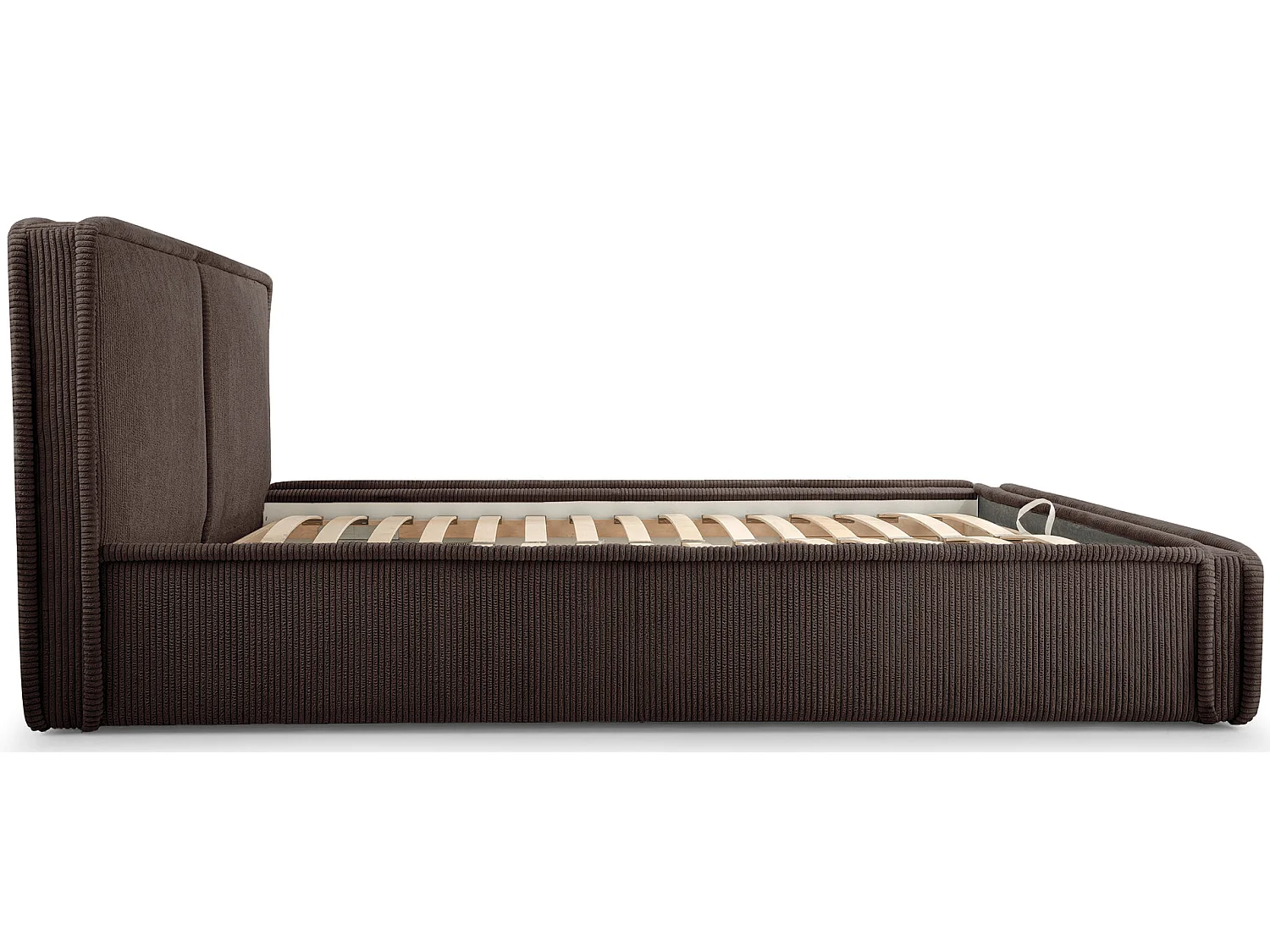 Gestoffeerd bed Cordo met opbergruimte, grijze ribstof, 140x200cm