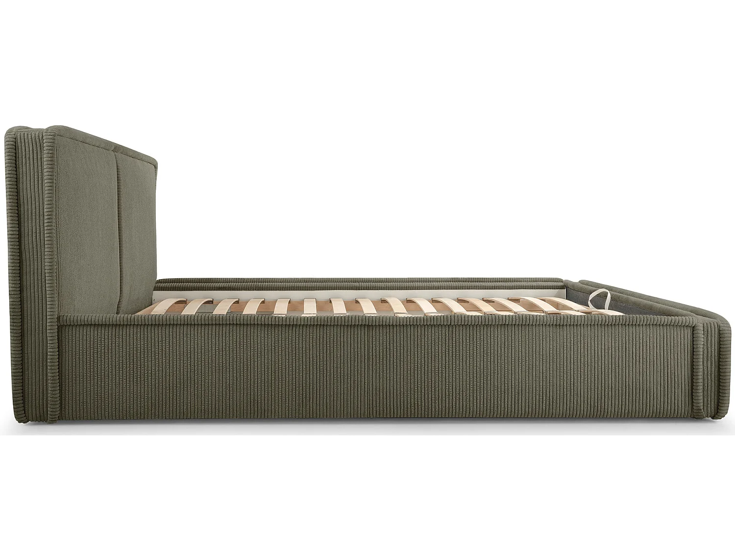 Gestoffeerd bed Cordo met opbergruimte, grijze ribstof, 180x200cm