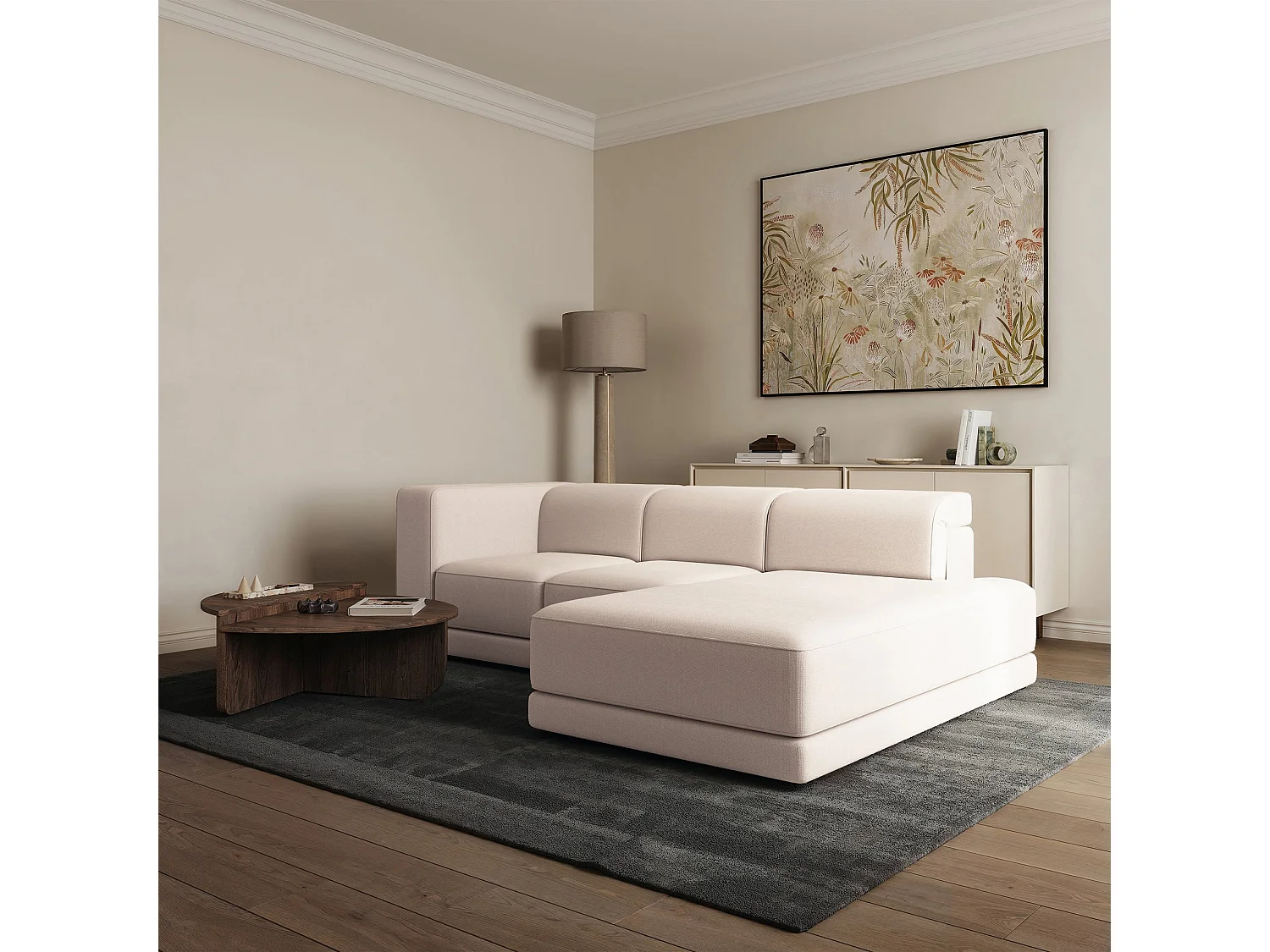 Canapé d'angle - 278 cm - Chenille Crème - Novals