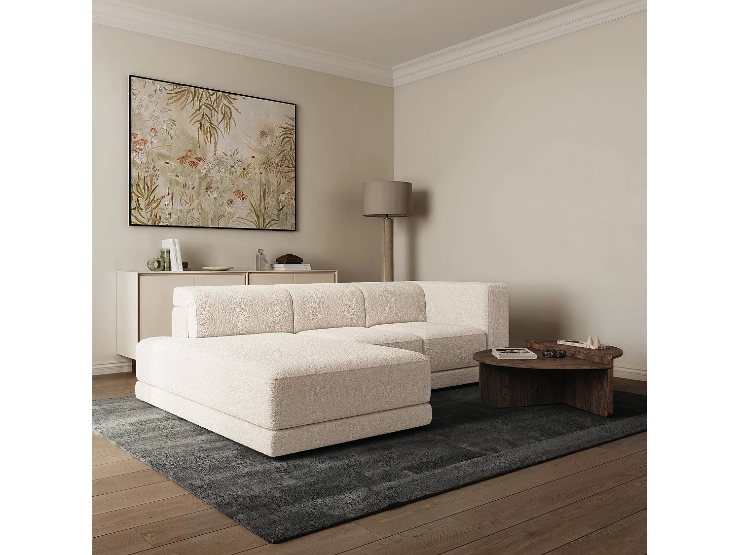 Canapé d'angle - 278 cm - Bouclé Crème - Novals