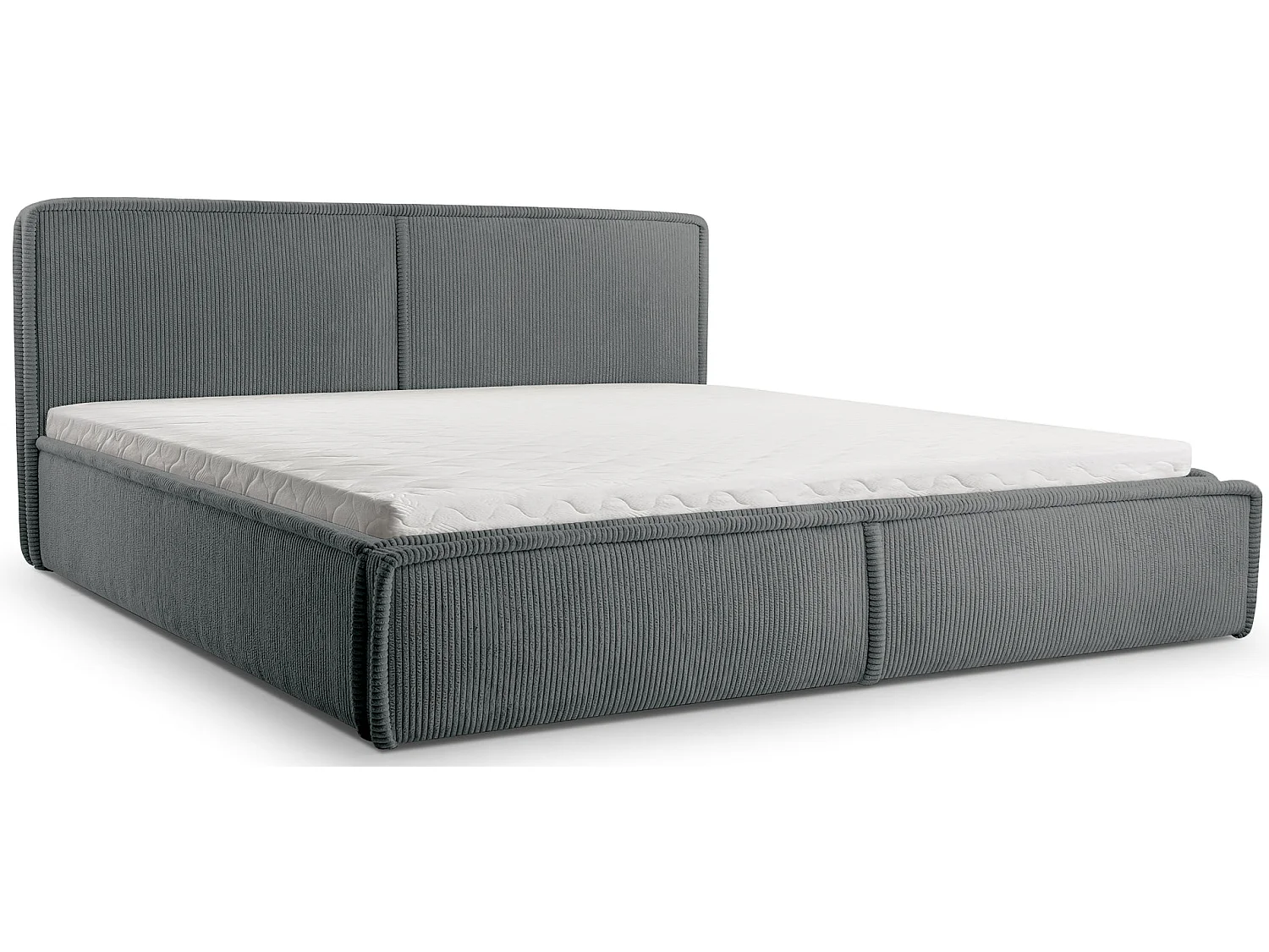 Gestoffeerd bed Cordo met opbergruimte, grijze ribstof, 160x200cm