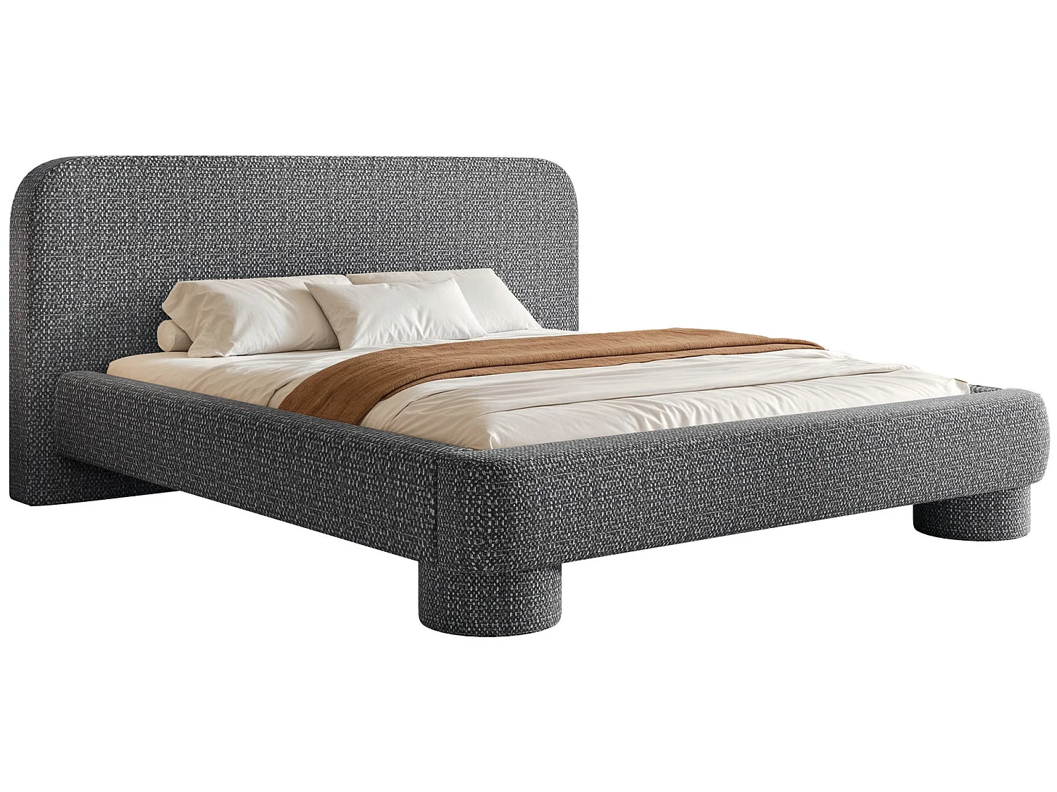 Lit rembourré avec coffre - 180x200 cm - tissu tressé Gris foncé - Fredo
