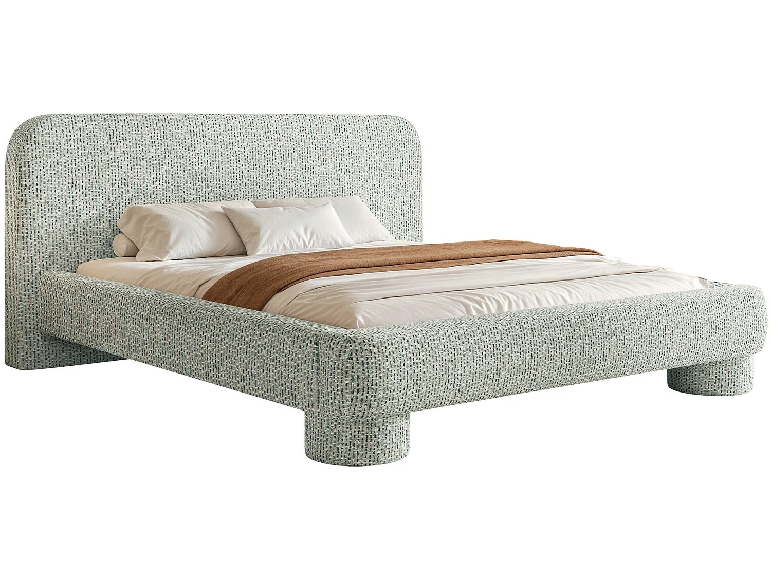Lit rembourré avec coffre - 180x200 cm - tissu tressé Vert sauge - Fredo