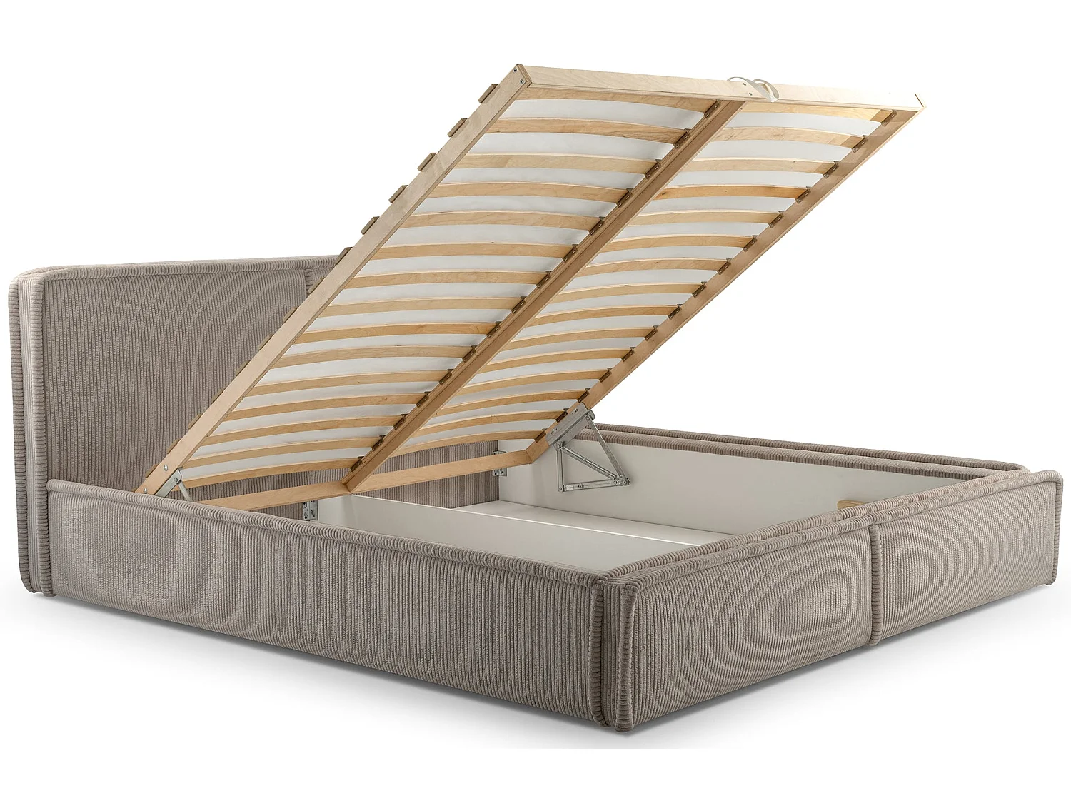 Gestoffeerd bed Cordo met opbergruimte, olijfgroene ribstof, 160x200cm