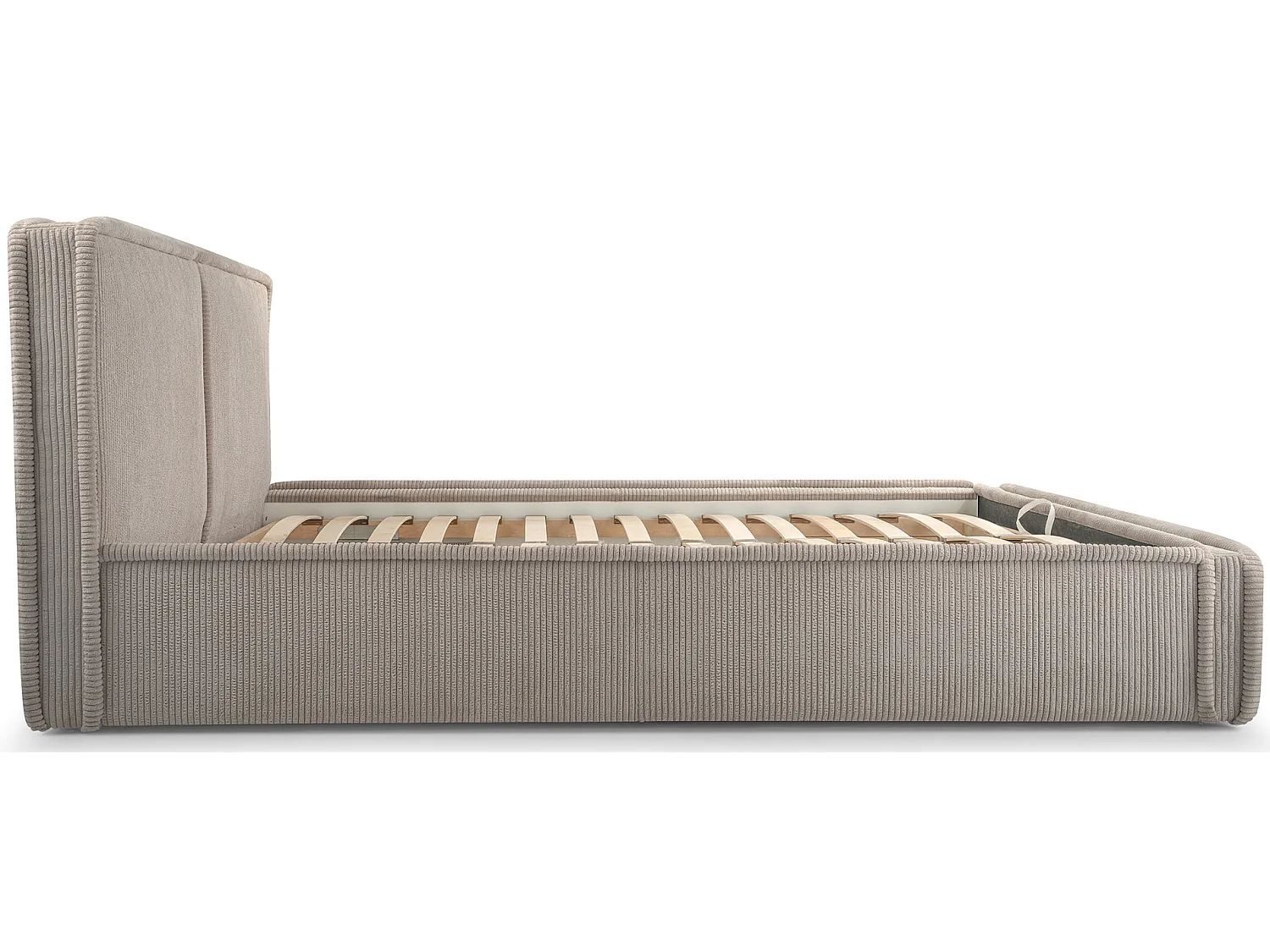 Gestoffeerd bed Cordo met opbergruimte, olijfgroene ribstof, 160x200cm
