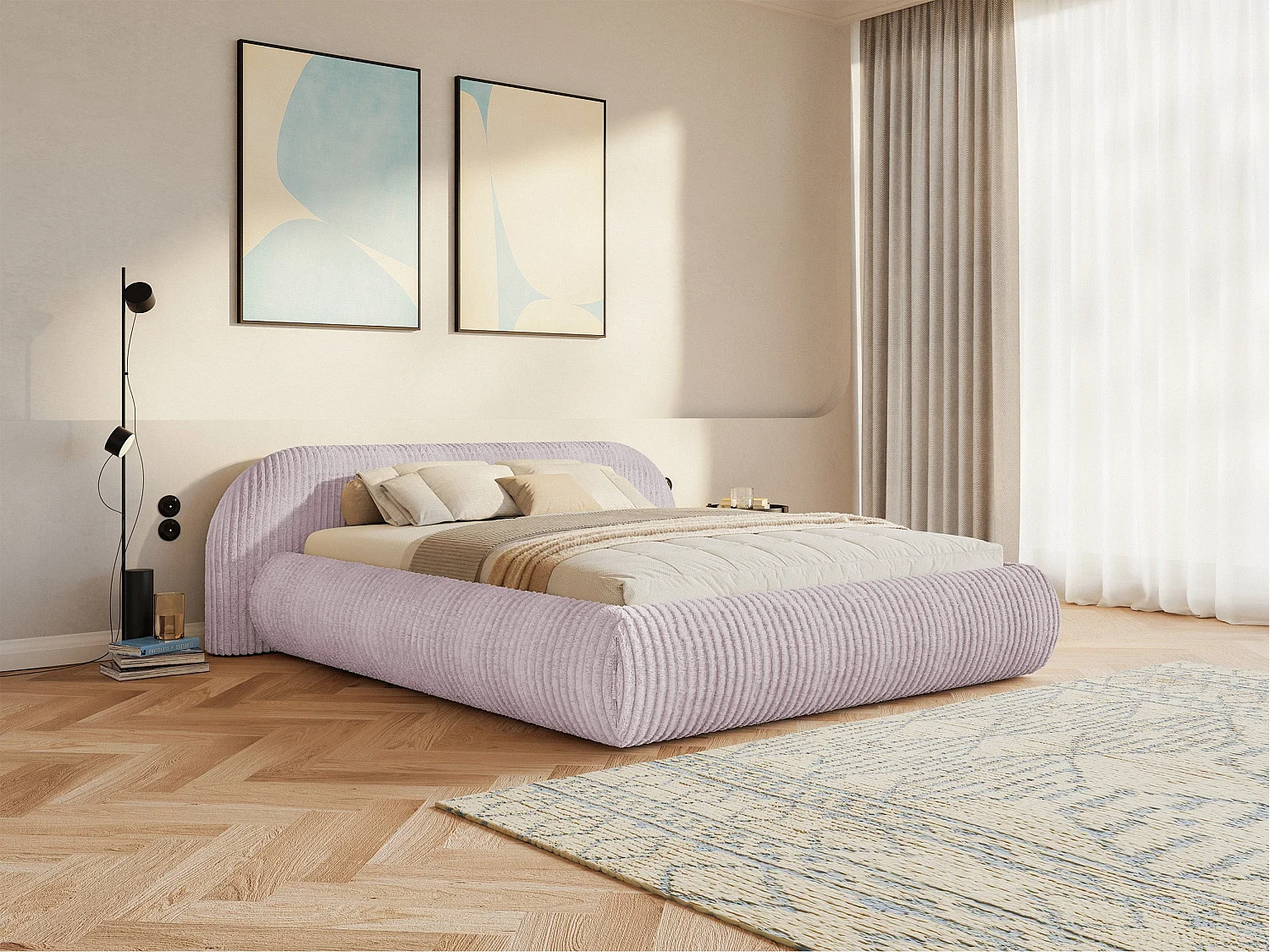 Gestoffeerd bed, corduroy roze, 200x200 cm – Shels