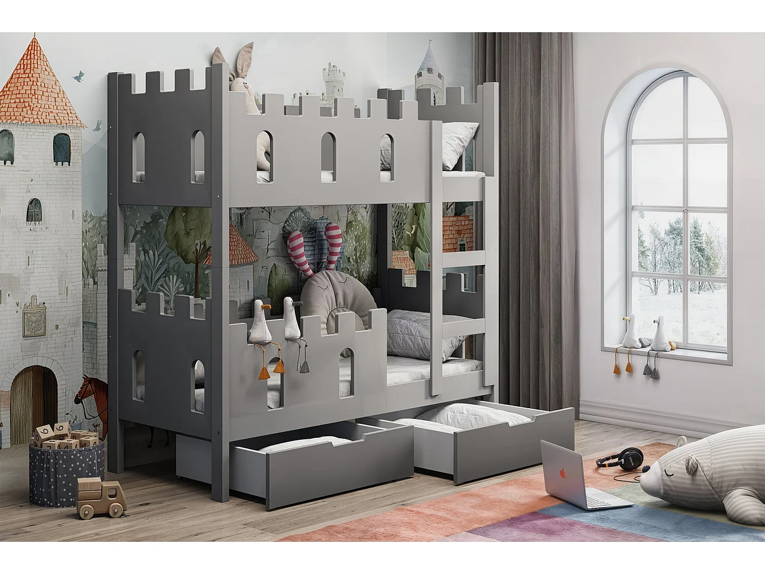 Lit superposé - 75x180 cm - Gris - Castelo