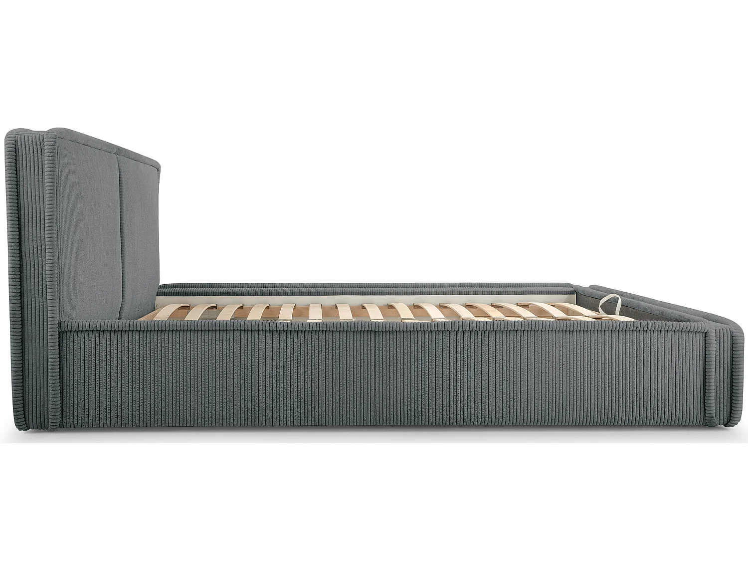 Gestoffeerd bed Cordo met opbergruimte, lichtbeige ribstof, 160x200cm