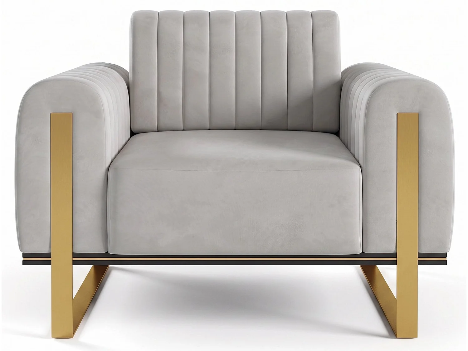 Fauteuil, velours lichtgrijs gouden poten, 106 cm – Parissa
