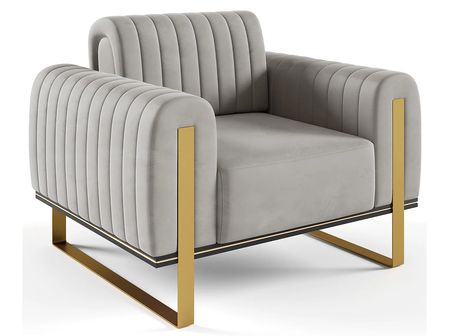 Fauteuil, velours lichtgrijs gouden poten, 106 cm – Parissa