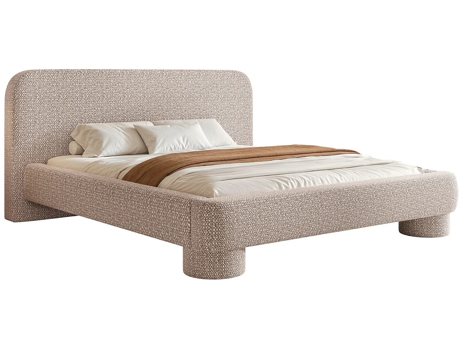 Lit rembourré avec coffre - 140x200 cm - tissu tressé Beige - Fredo
