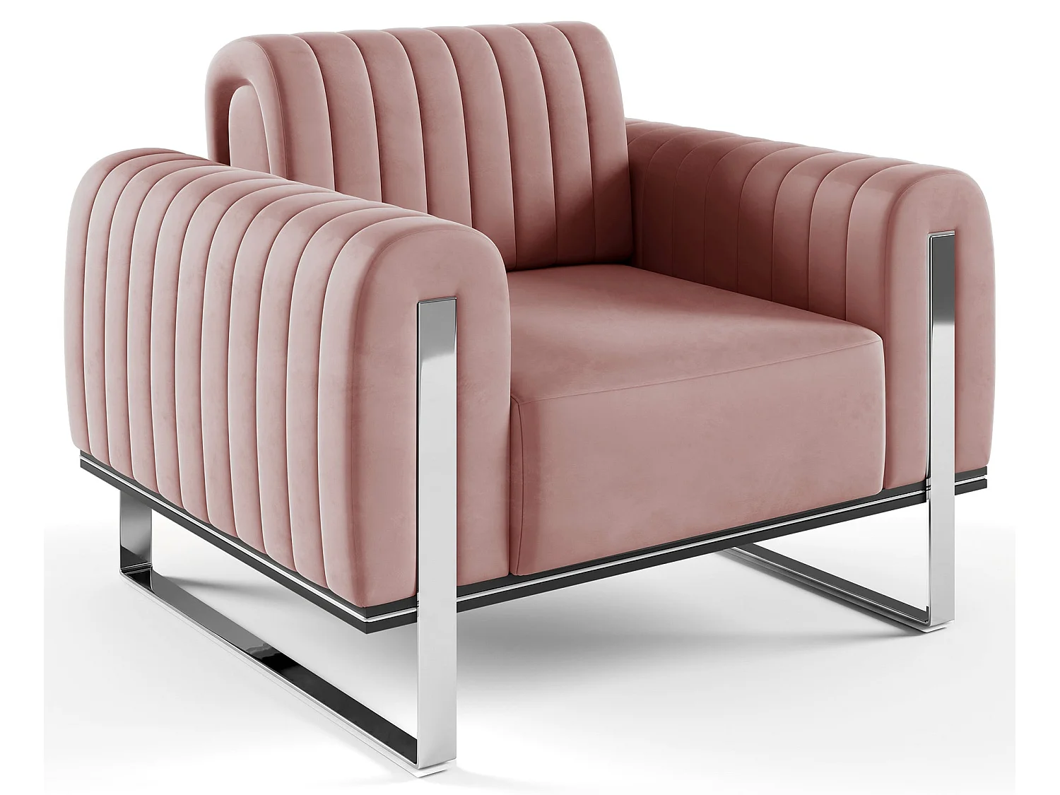Schalensessel, Samt Rosa verchromte Füße, 106 cm - Parissa