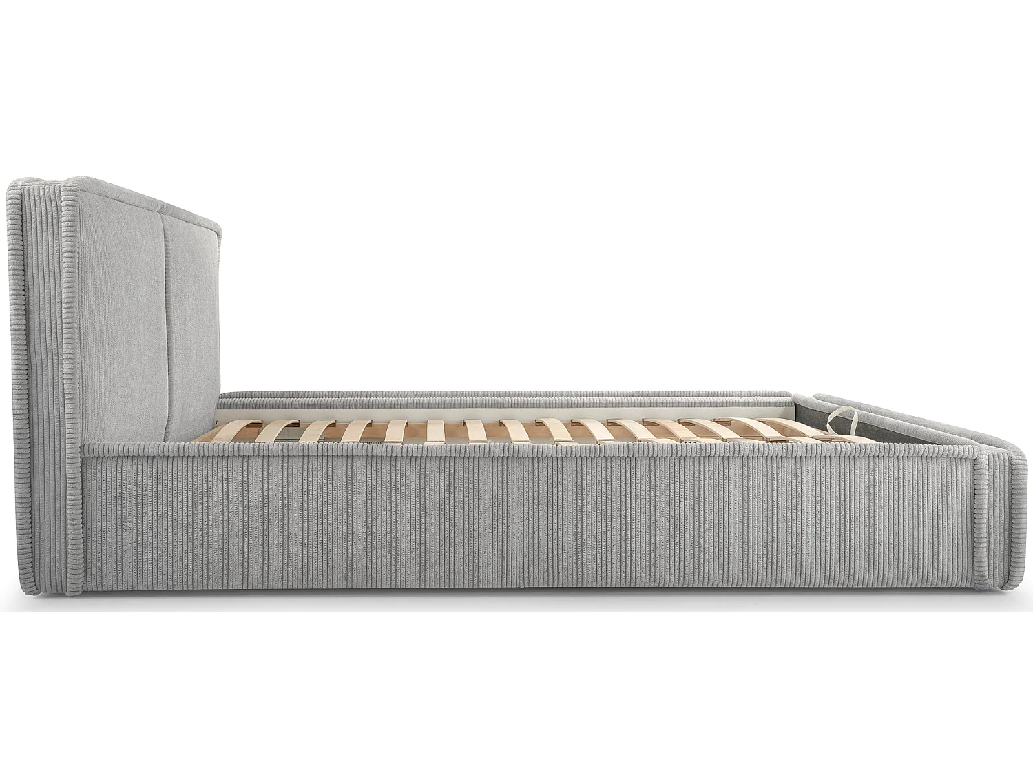 Gestoffeerd bed Cordo met opbergruimte, beige ribstof, 140x200cm