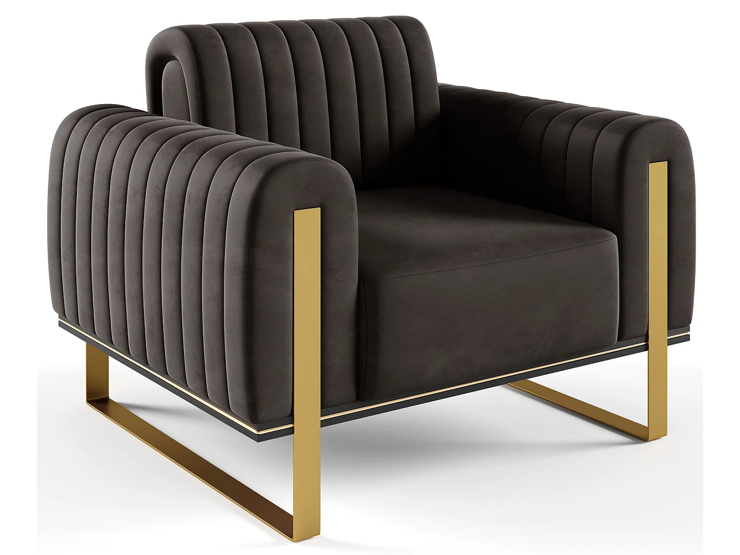Fauteuil - 106 cm - velours Noir pieds dorés - Parissa