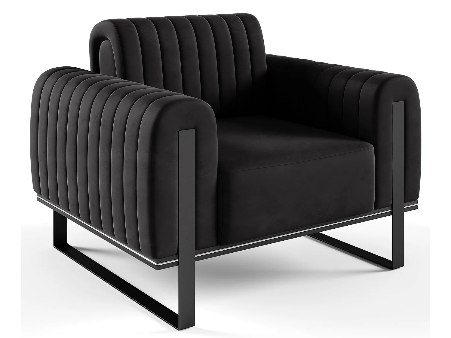 Fauteuil coque coque- 106 cm - velours Noir pieds noirs - Parissa