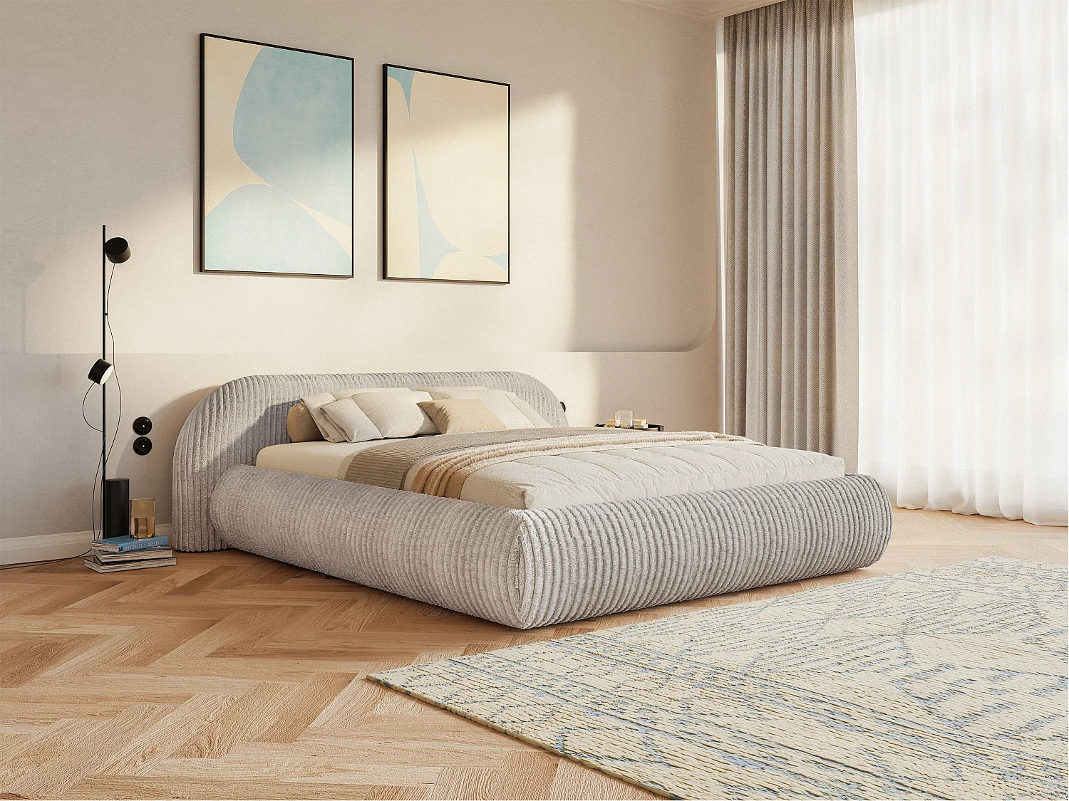 Gestoffeerd bed, corduroy greige, 200x200 cm – Shels