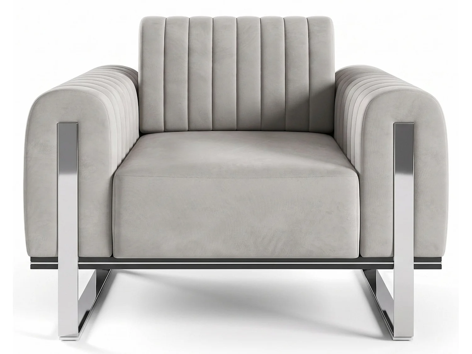 Fauteuil coque coque- 106 cm - velours Gris clair pieds chromés - Parissa