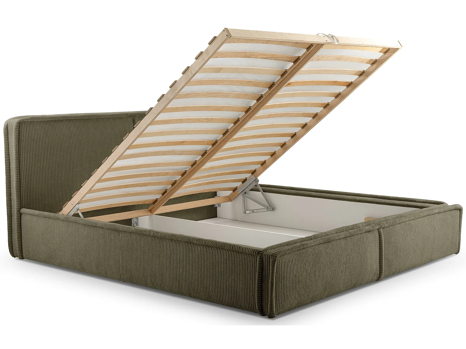 Gestoffeerd bed Cordo met opbergruimte, lichtgrijze ribstof, 180x200cm