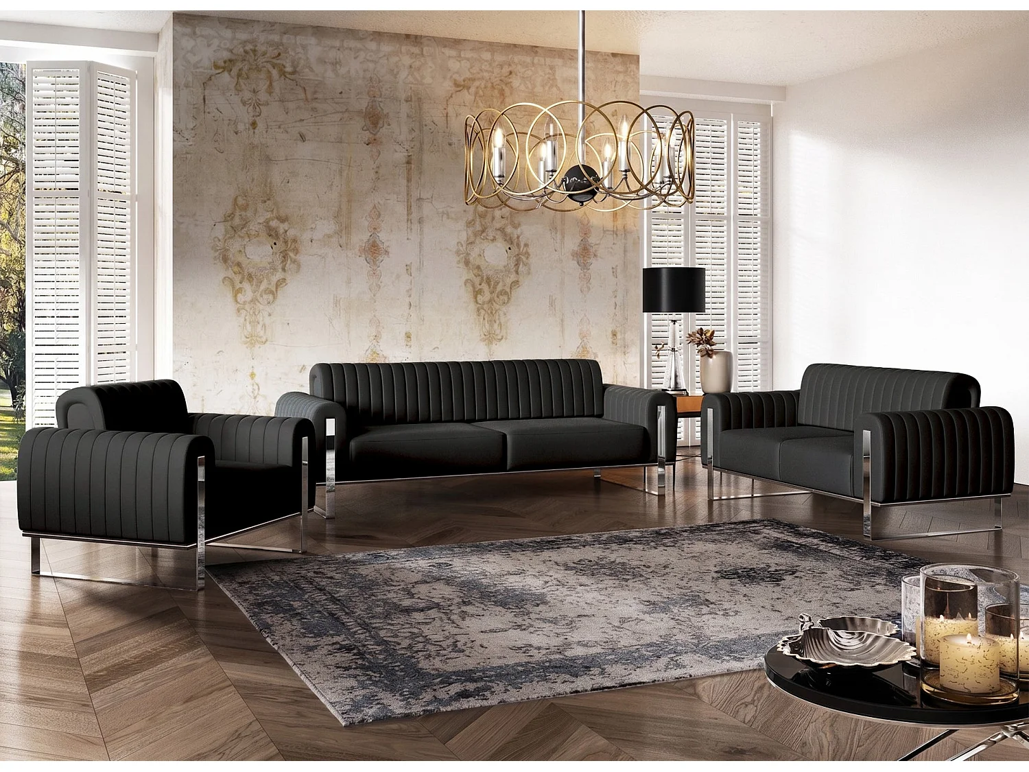 Fauteuil, velours zwart chromen poten, 106 cm – Parissa