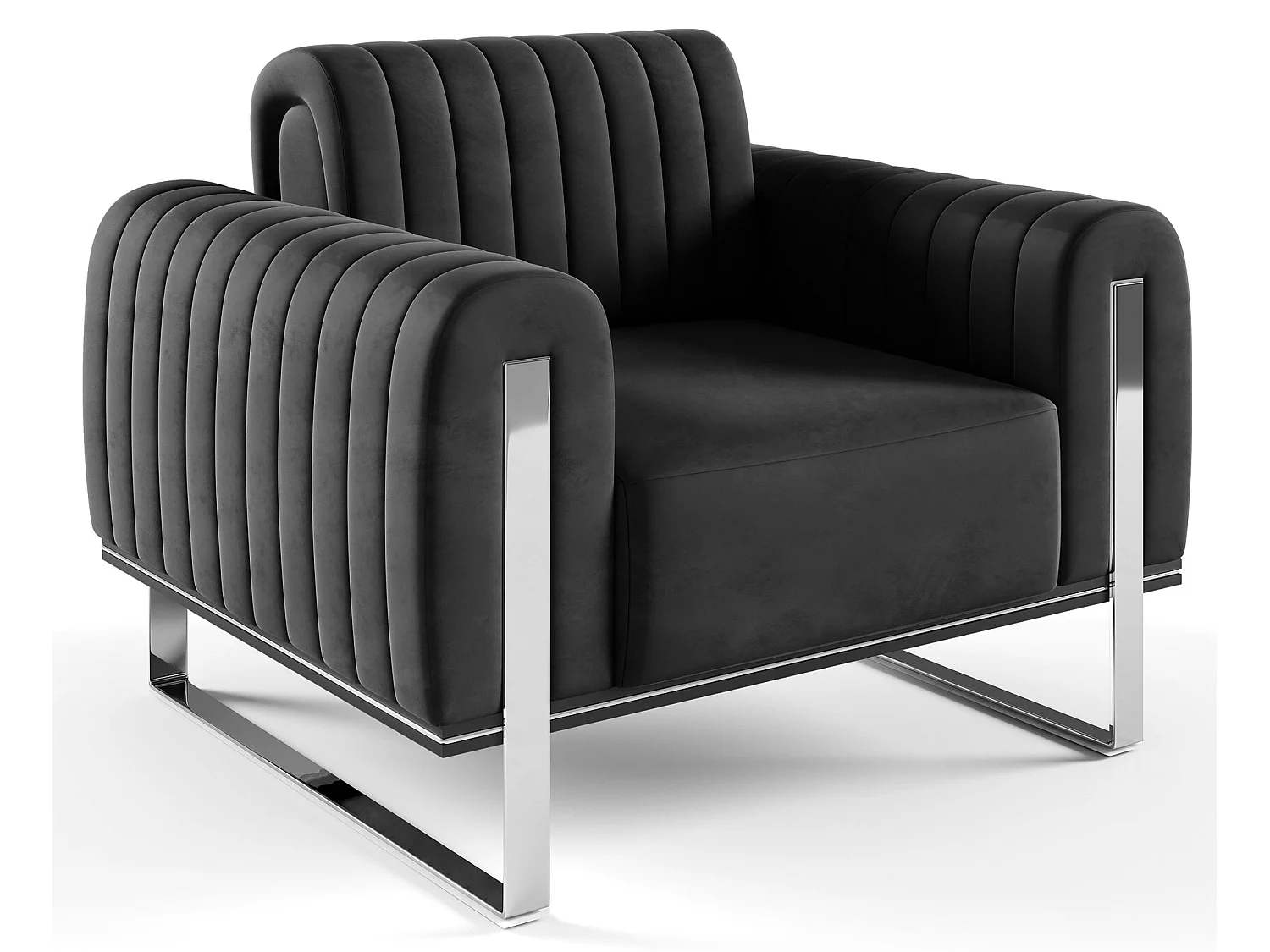 Fauteuil, velours zwart chromen poten, 106 cm – Parissa