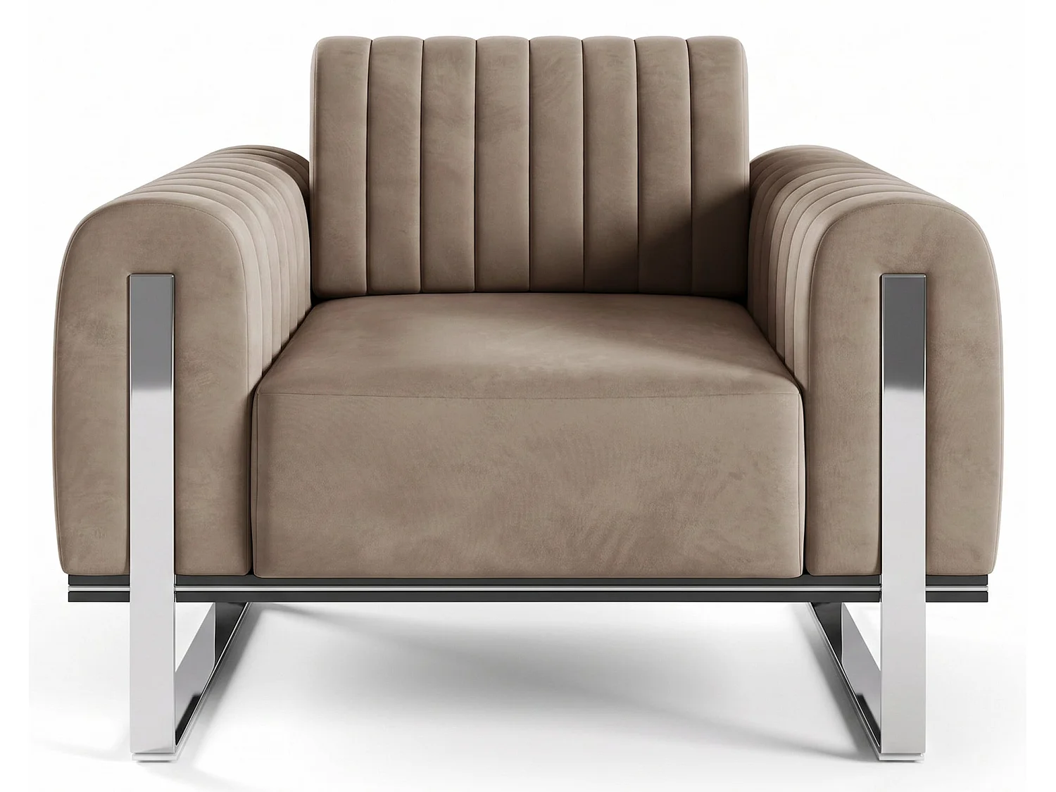 Fauteuil coque coque- 106 cm - velours Beige pieds chromés - Parissa