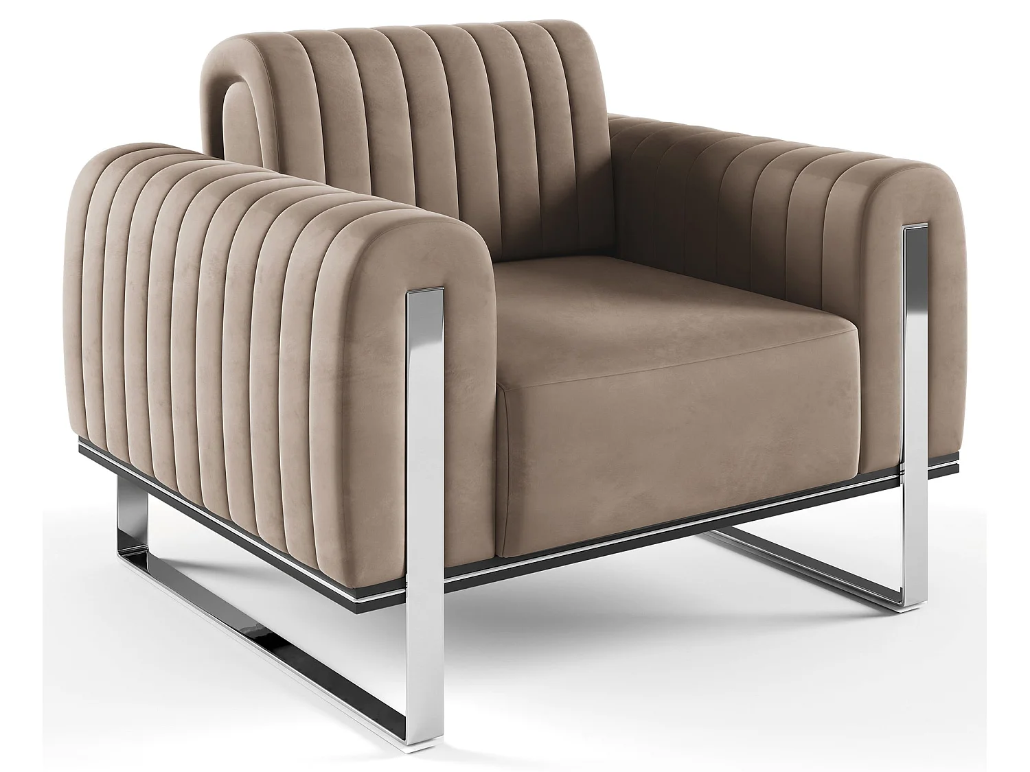 Fauteuil coque coque- 106 cm - velours Beige pieds chromés - Parissa