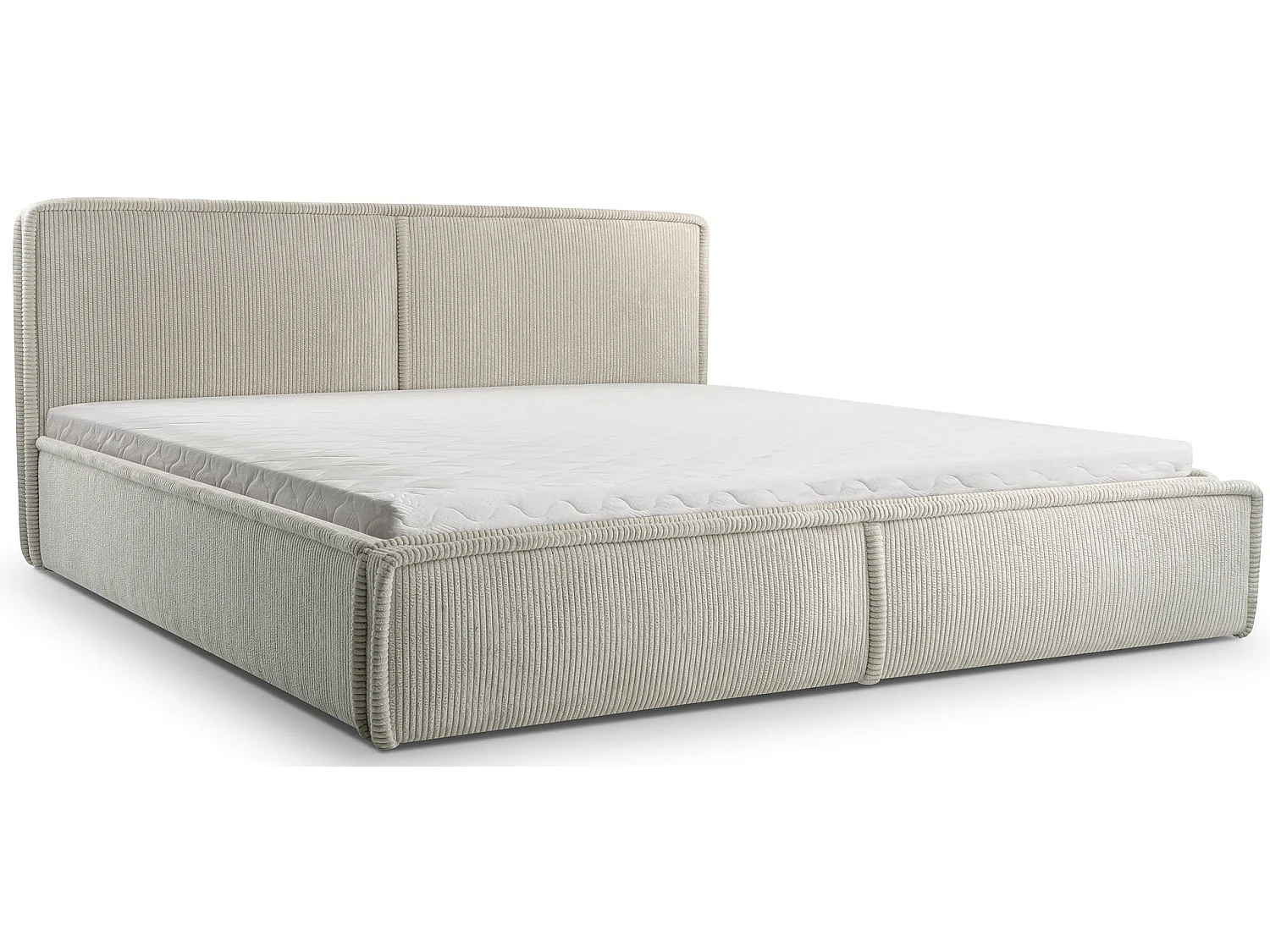 Lit rembourré avec coffre et sommier en bois - 160x200 cm - velours côtelé beige - CORDO