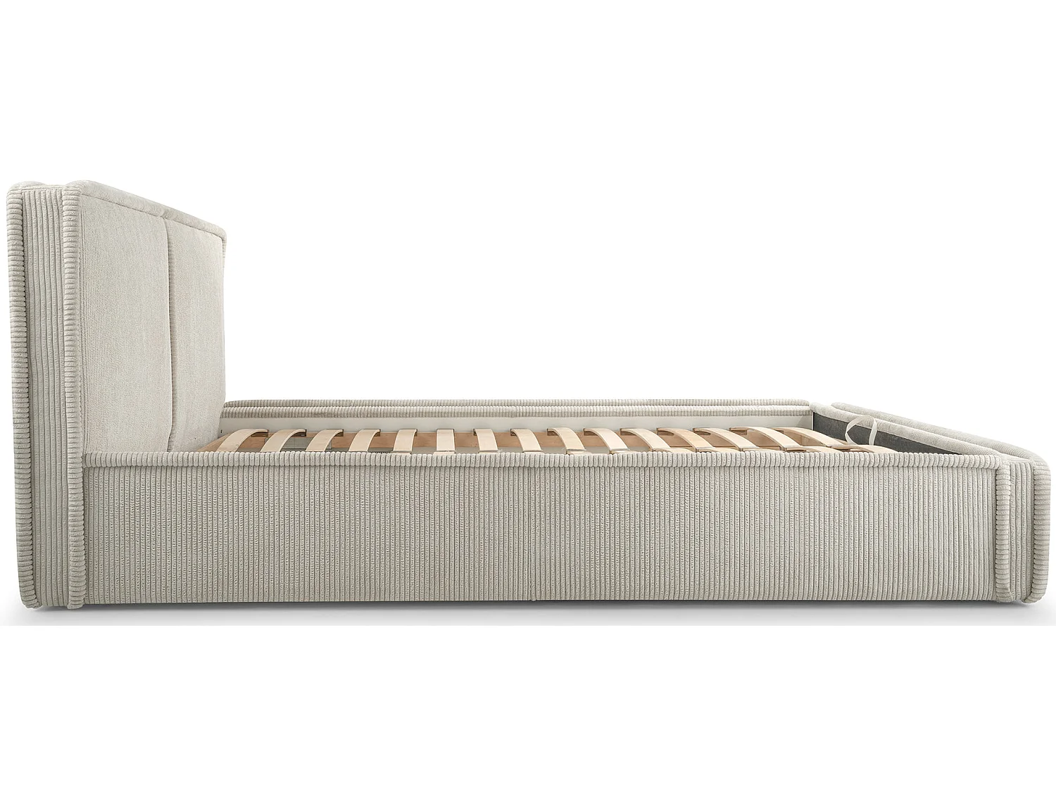 Lit rembourré avec coffre et sommier en bois - 160x200 cm - velours côtelé beige - CORDO