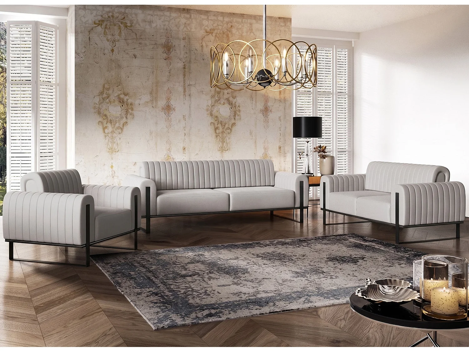 Fauteuil, velours lichtgrijs zwarte poten, 106 cm – Parissa