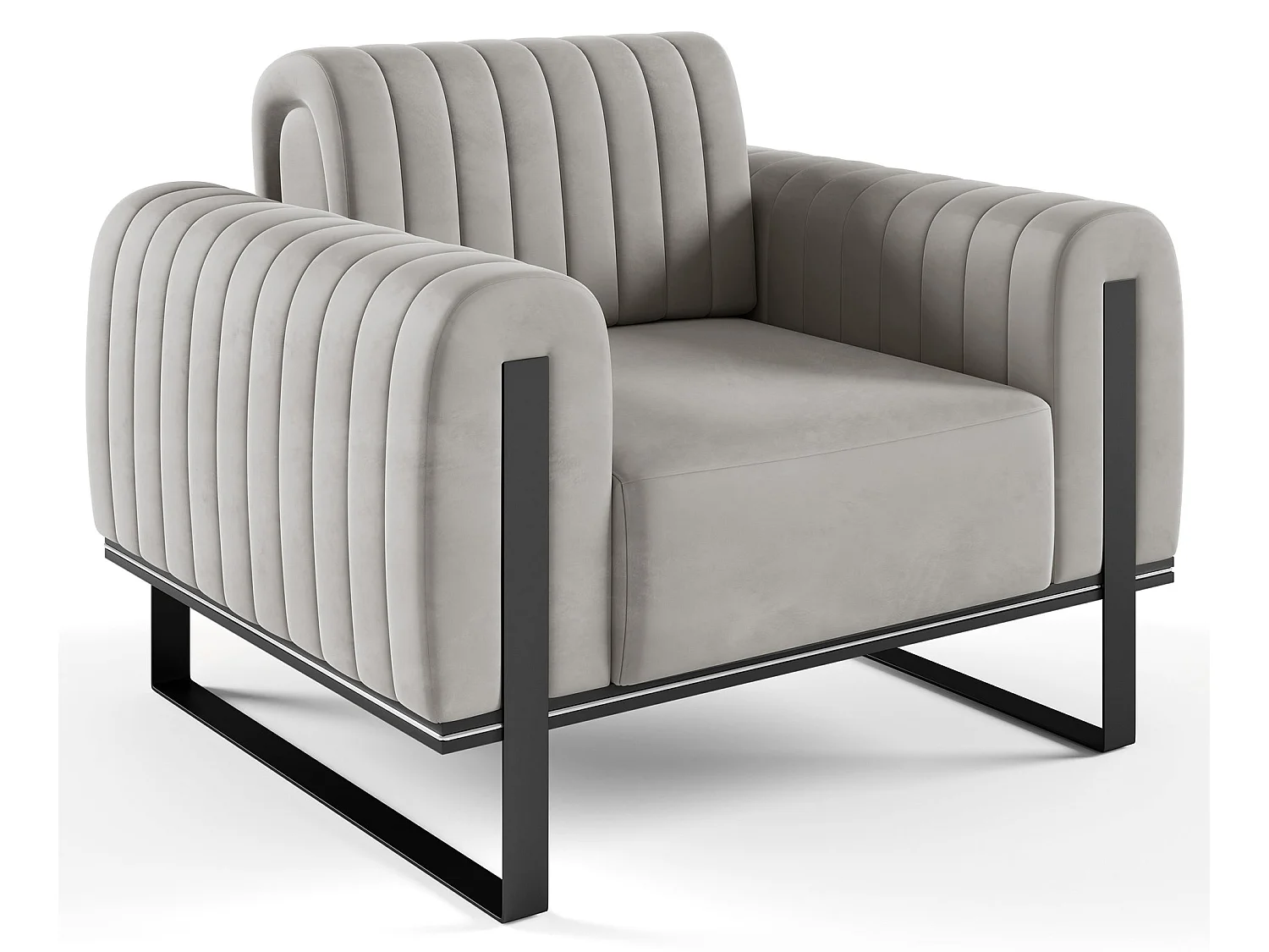 Fauteuil, velours lichtgrijs zwarte poten, 106 cm – Parissa